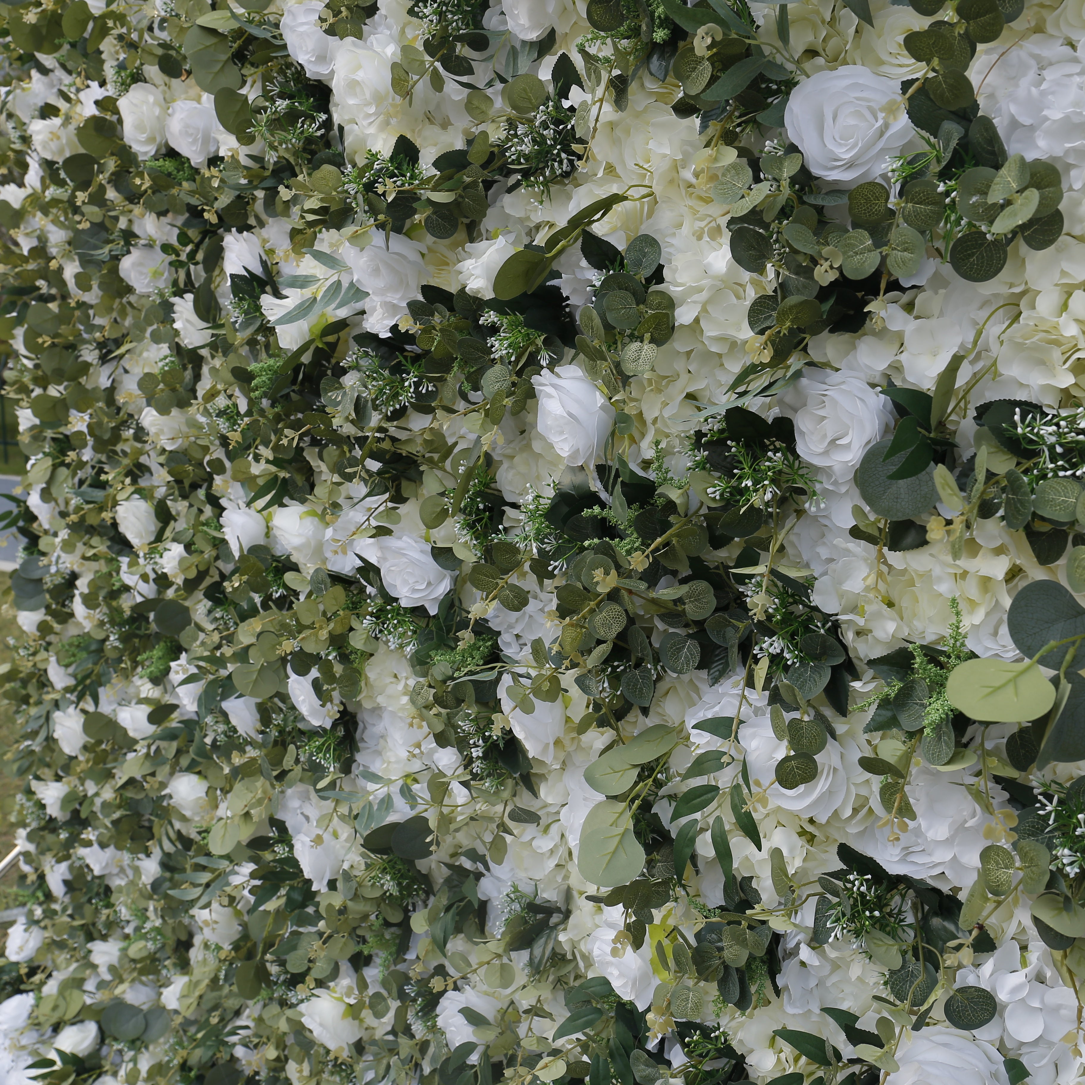 3D Green Leaves White Floral Fabric Artificial Wedding Flower Wall ACFW-049