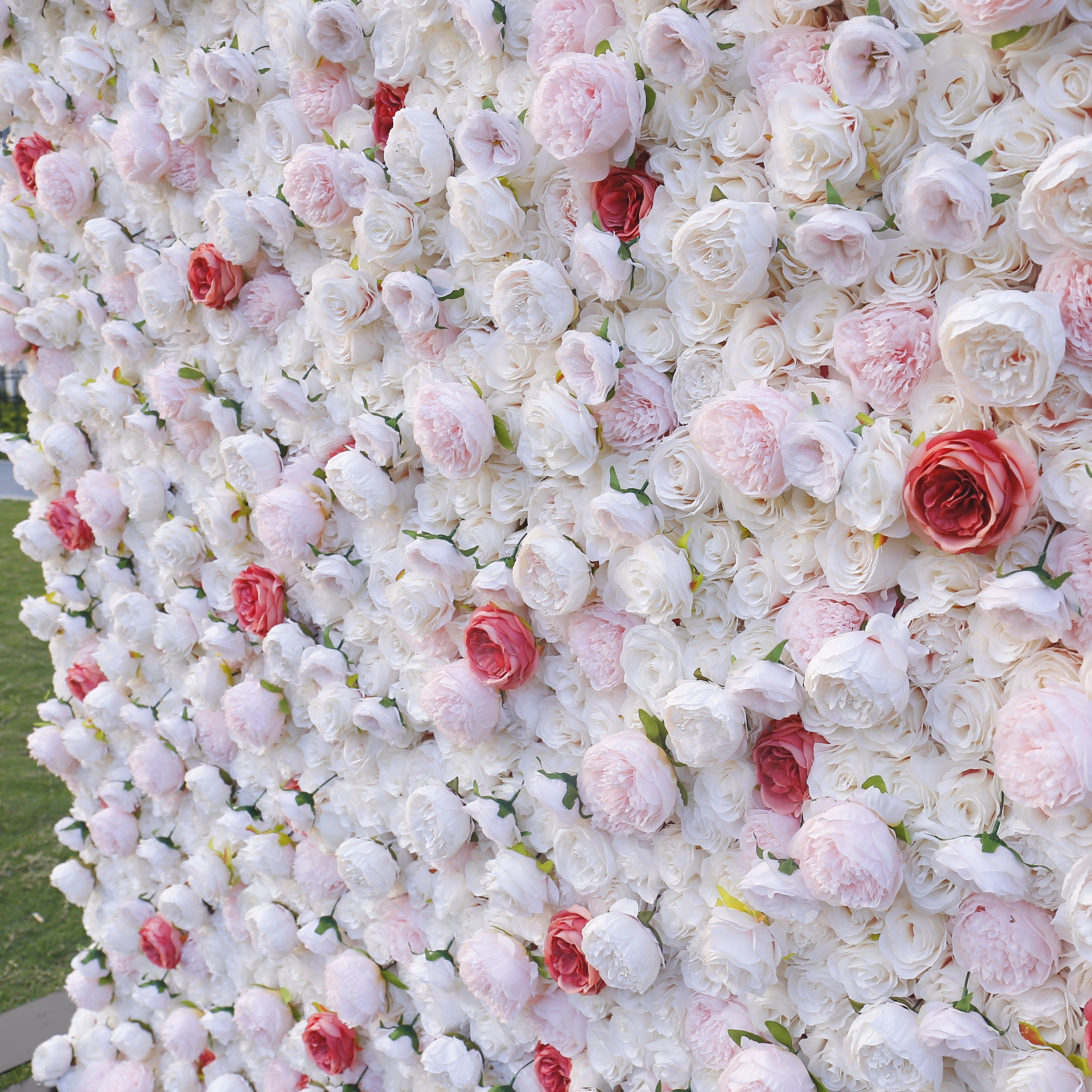 Pink White Mixed Silk Rose Cloth Roll Up Wedding Flower Wall ACFW-058