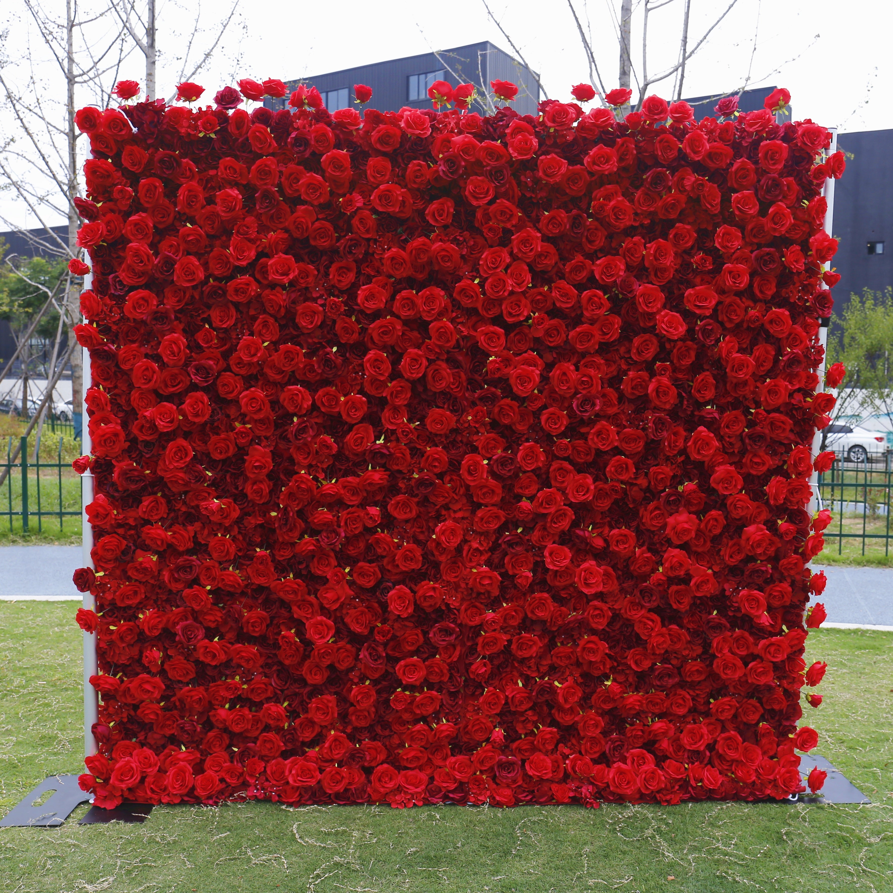 Full Red Fabric Roses Wedding Backdrop Roll Up Flower Wall ACFW-060