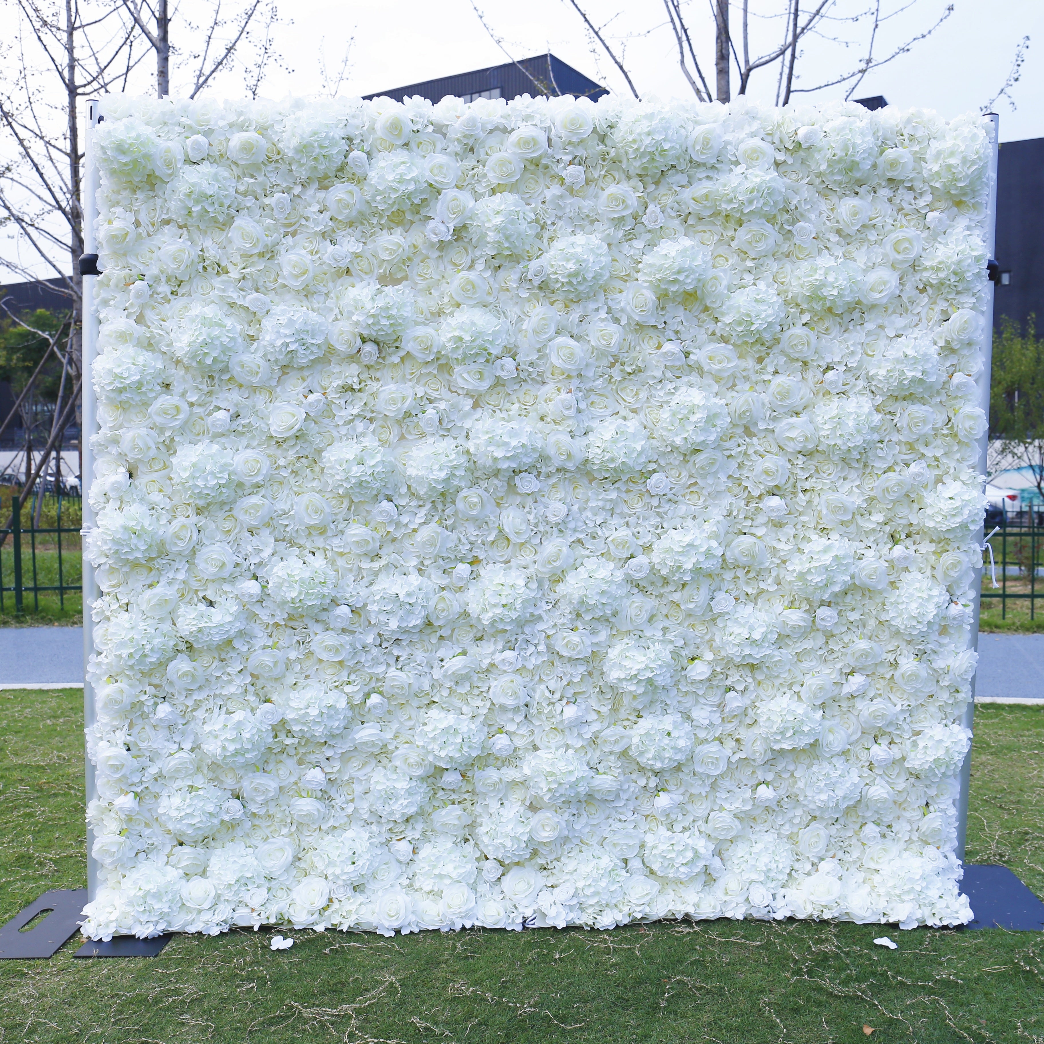 Full White Artificial Flower Wall Backdrop for Wedding Birthday Decor ACFW-061