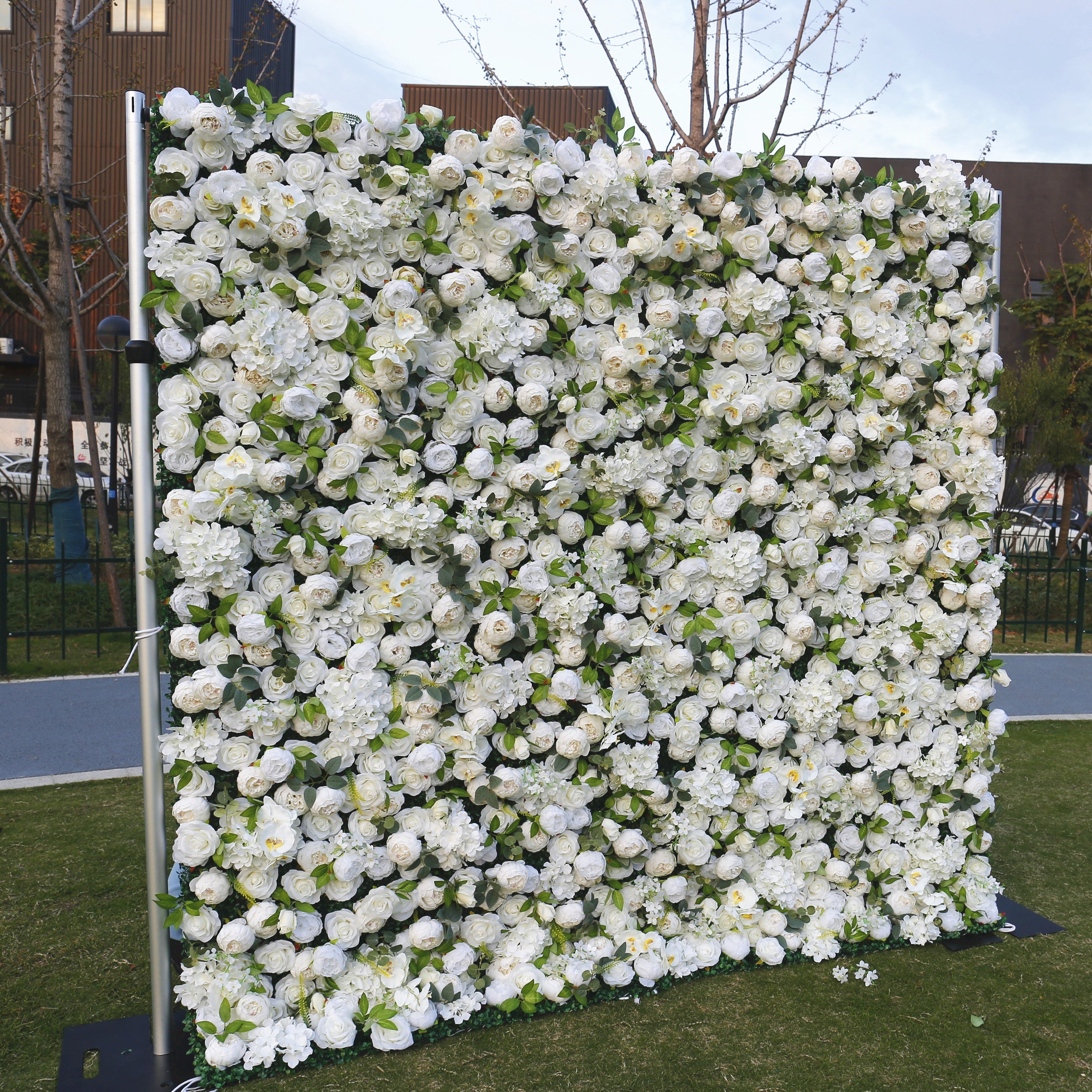 Hot Sale White Cloth Peony Wedding Artificial Roll up Flower Wall ACFW-079