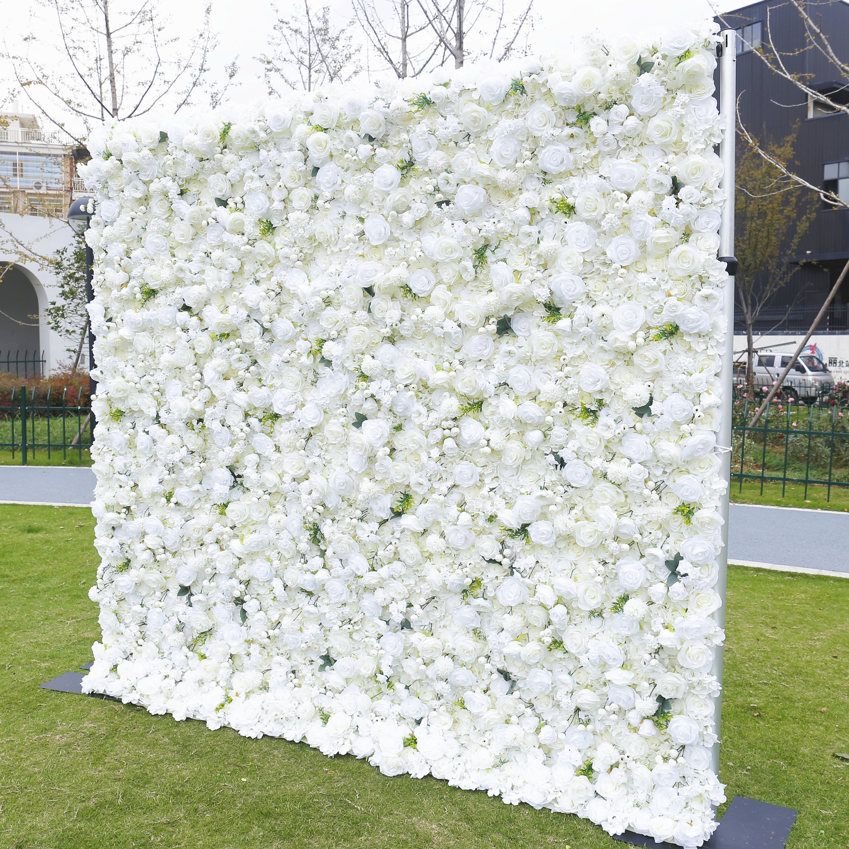 Pure White Green Leaf Artificial Wedding Fabric Flower Wall ACFW-085
