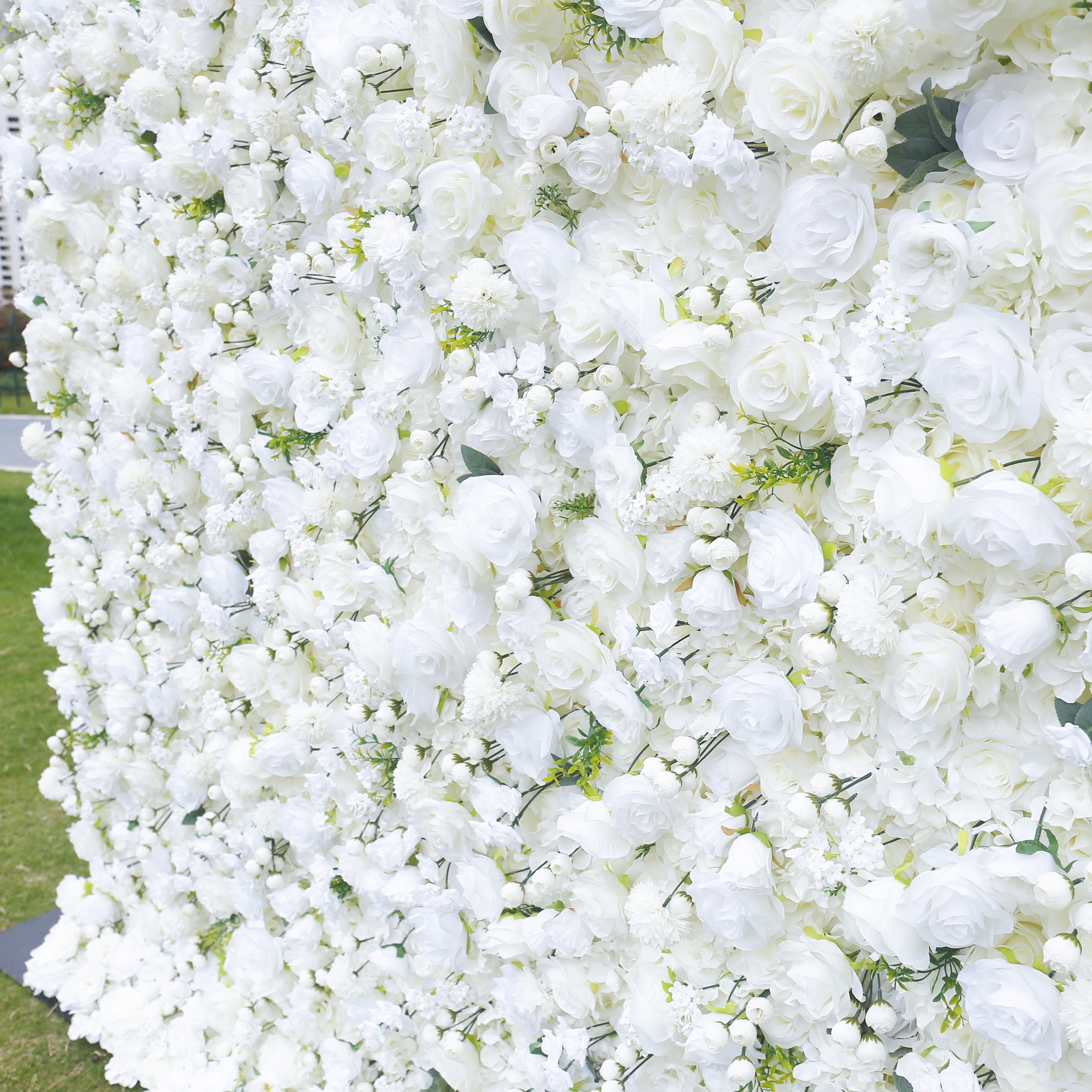 Pure White Green Leaf Artificial Wedding Fabric Flower Wall ACFW-085