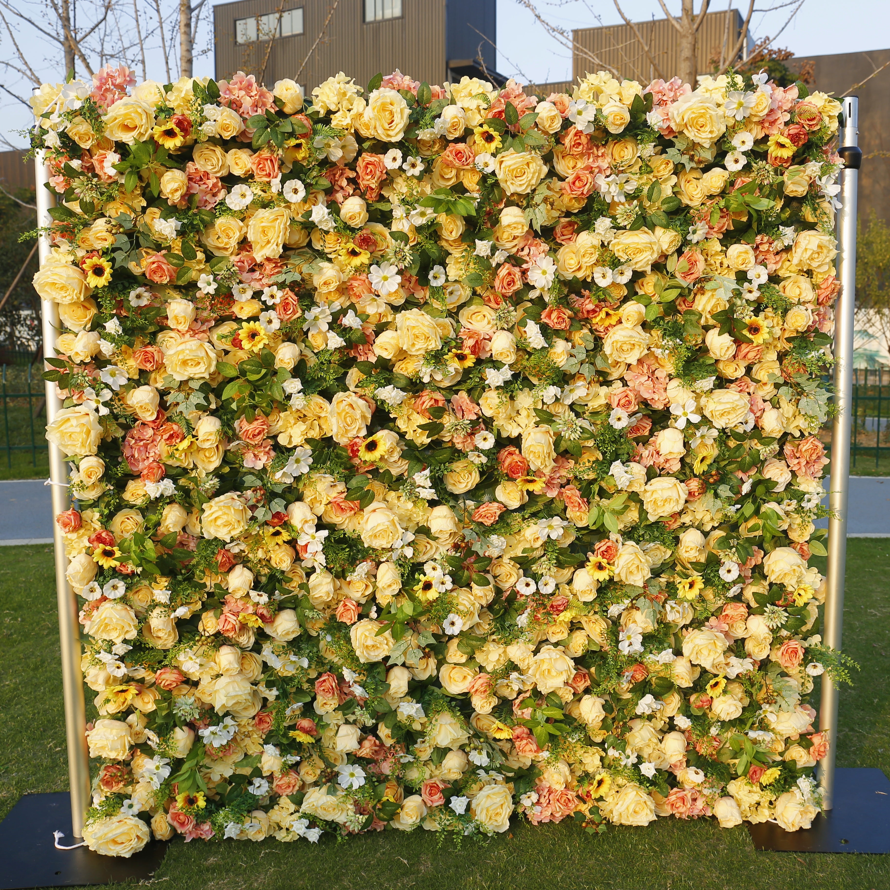 Yellow Rose Artificial Flower Wall Backdrop For Wedding Party Decor ACFW-087
