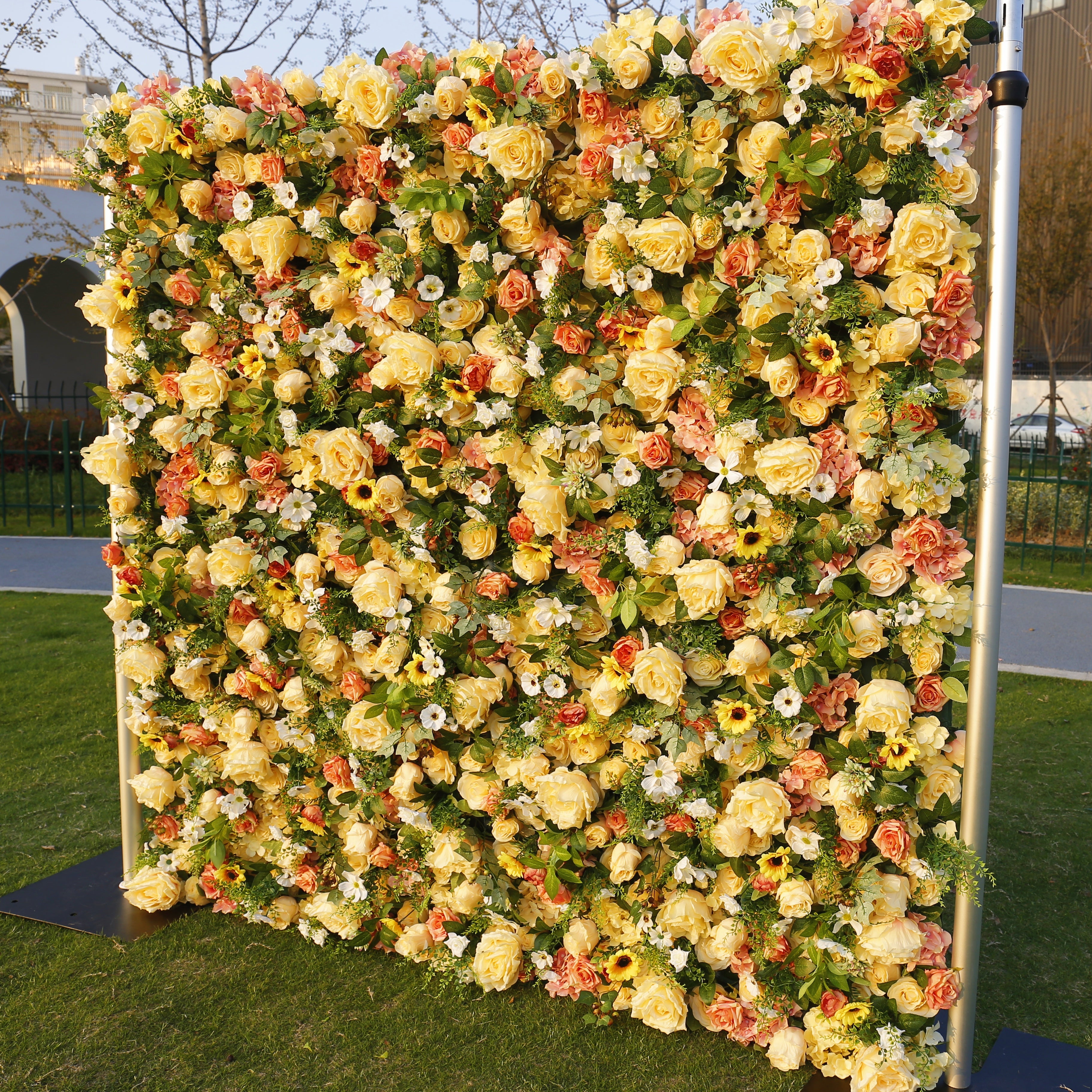 Yellow Rose Artificial Flower Wall Backdrop For Wedding Party Decor ACFW-087