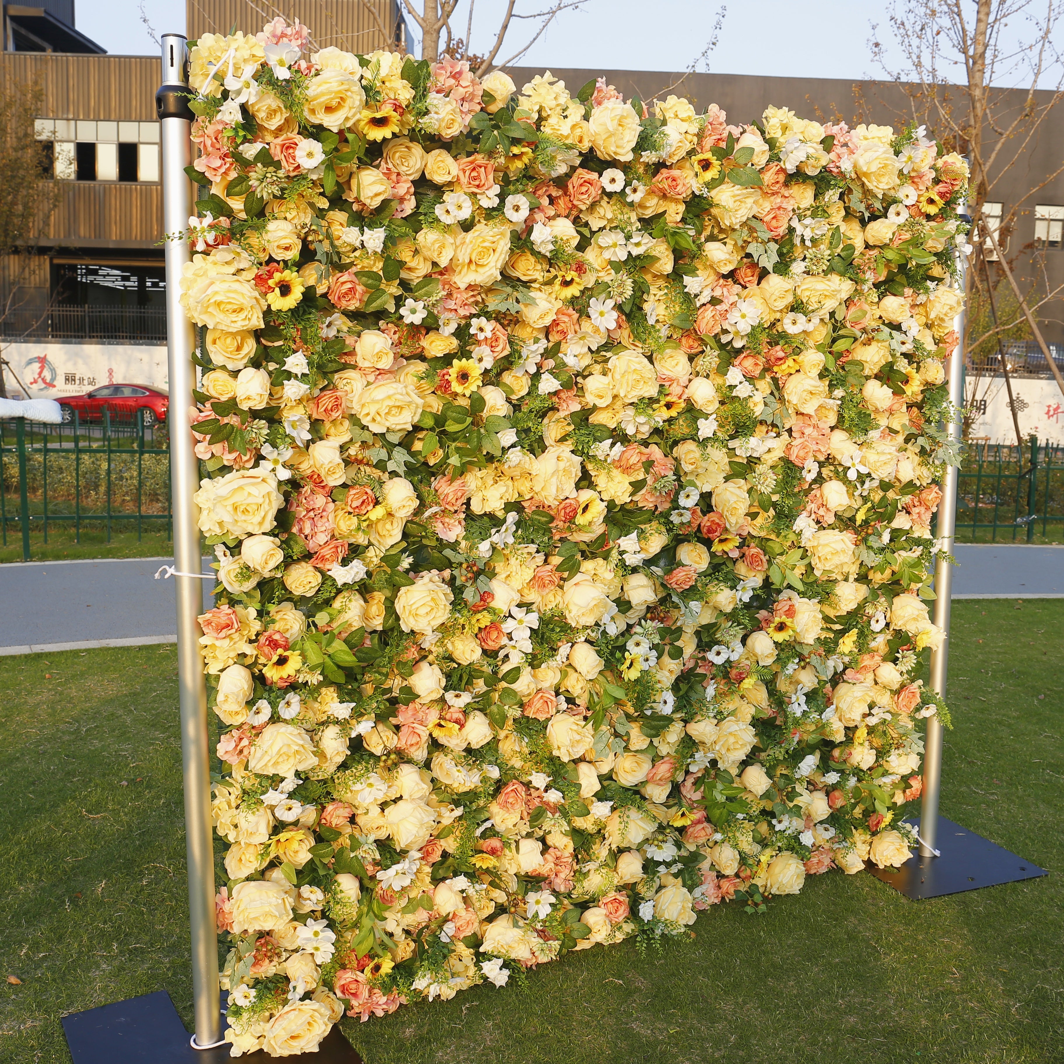 Yellow Rose Artificial Flower Wall Backdrop For Wedding Party Decor ACFW-087
