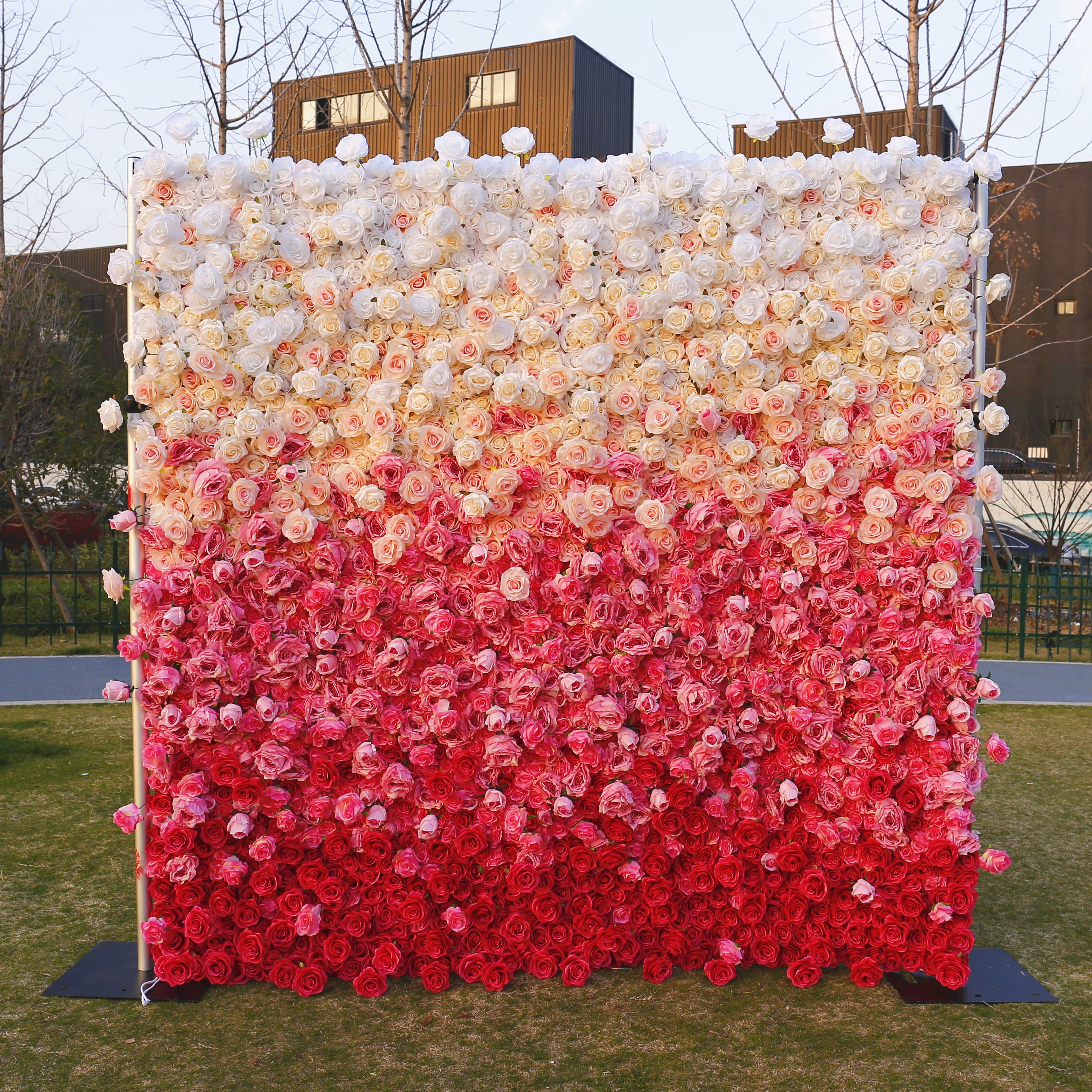 Ombre Pink Red Artificial Flower Wall Backdrop For Wedding Decor ACFW-094