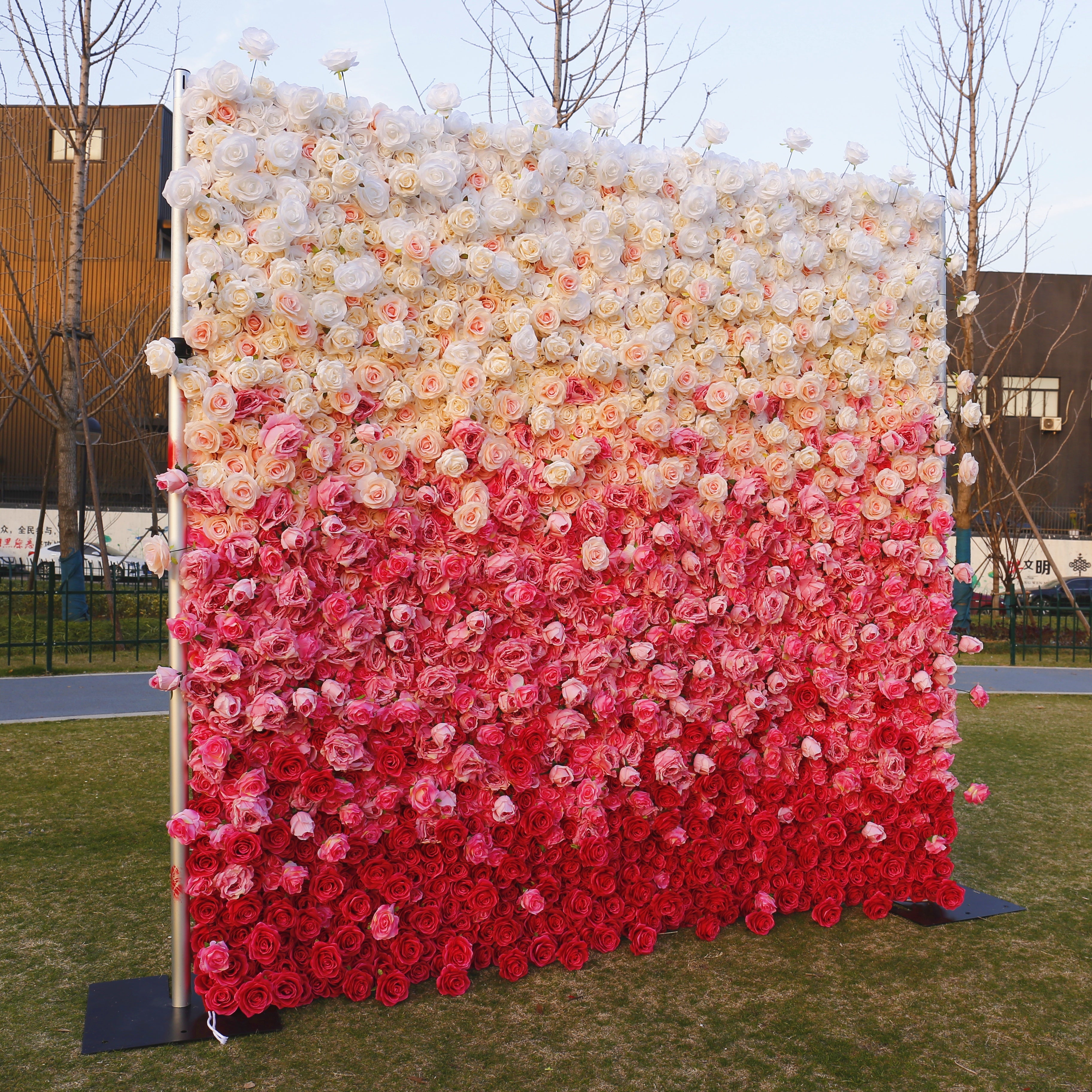 Ombre Pink Red Artificial Flower Wall Backdrop For Wedding Decor ACFW-094