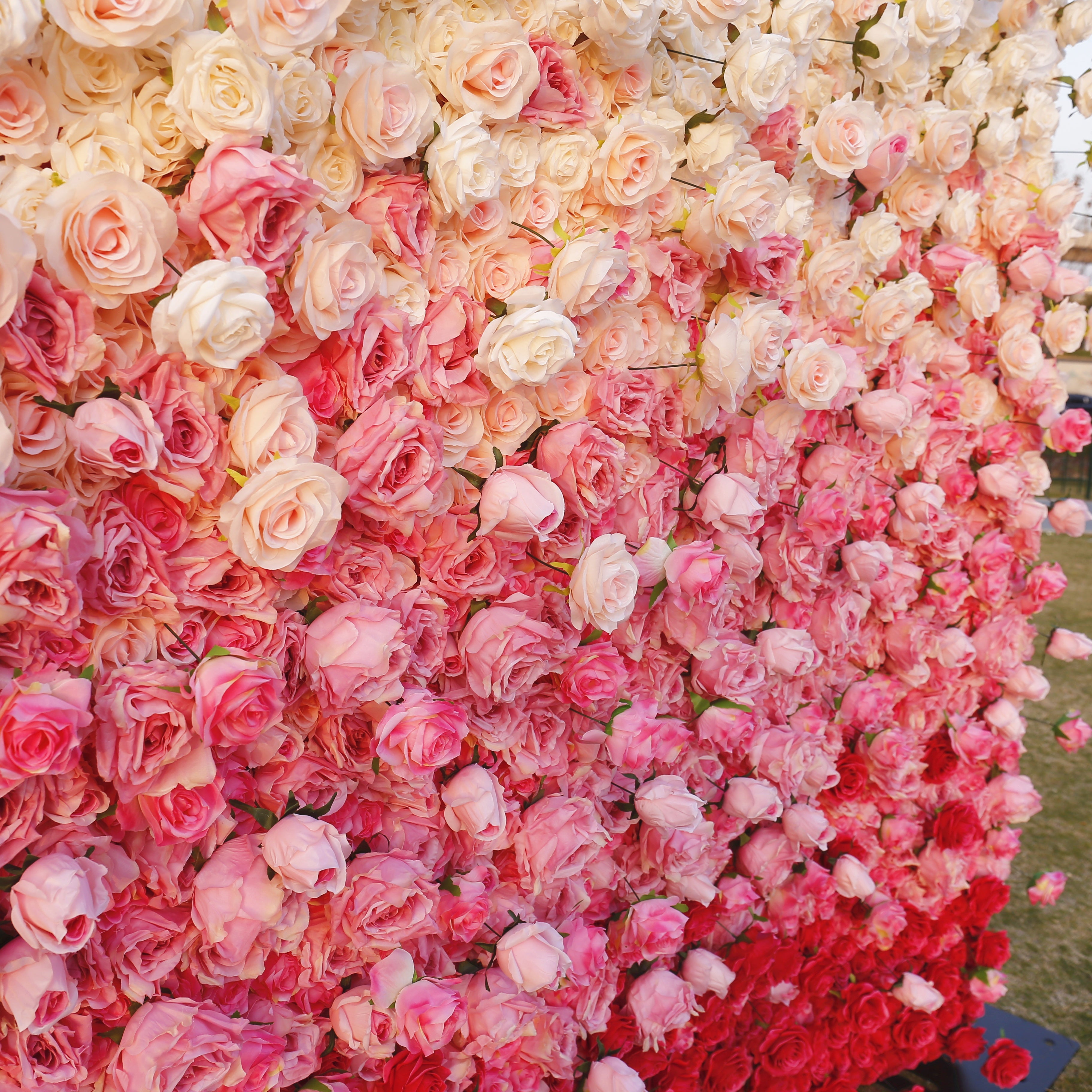 Ombre Pink Red Artificial Flower Wall Backdrop For Wedding Decor ACFW-094