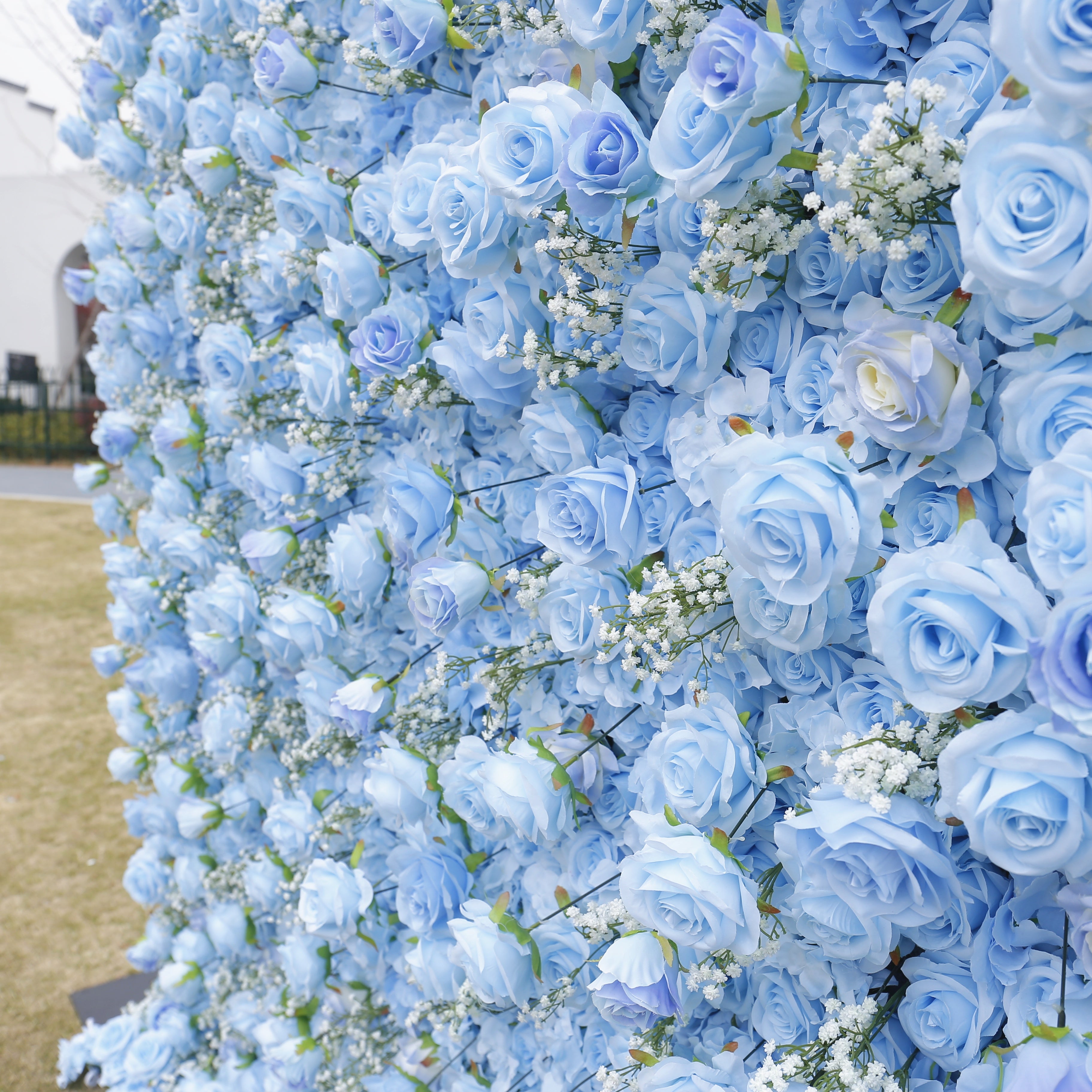 5D Blue Rose Baby Breath Artificial Roll-Up Fabric Flower Wall ACFW-097