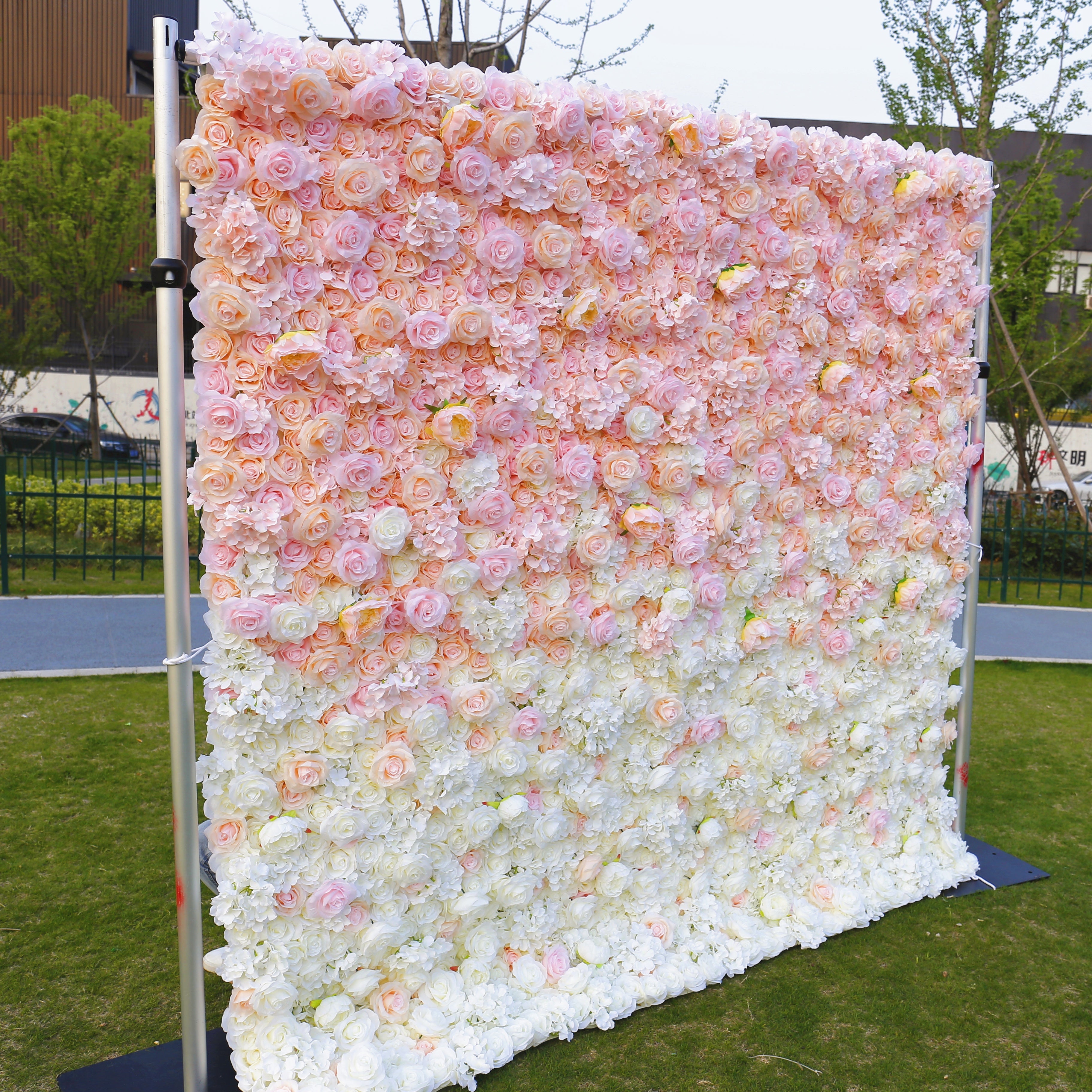 Pink White Roses Fabric Flower Wall for Party Decor ACFW-1010