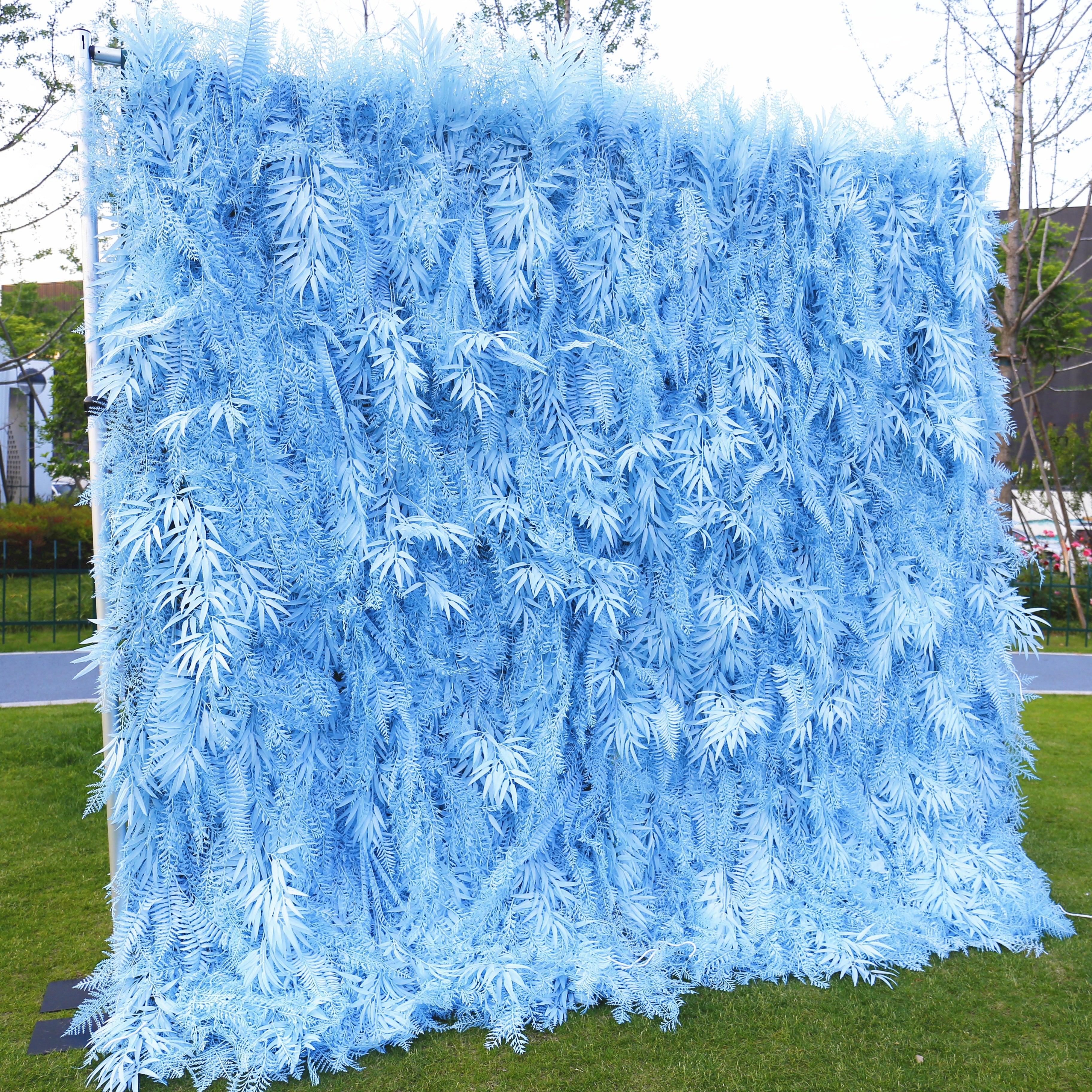 Artificial Pink Blue Pampas Wall Roll Up Hanging Backdrop Event Decor ACFW-111
