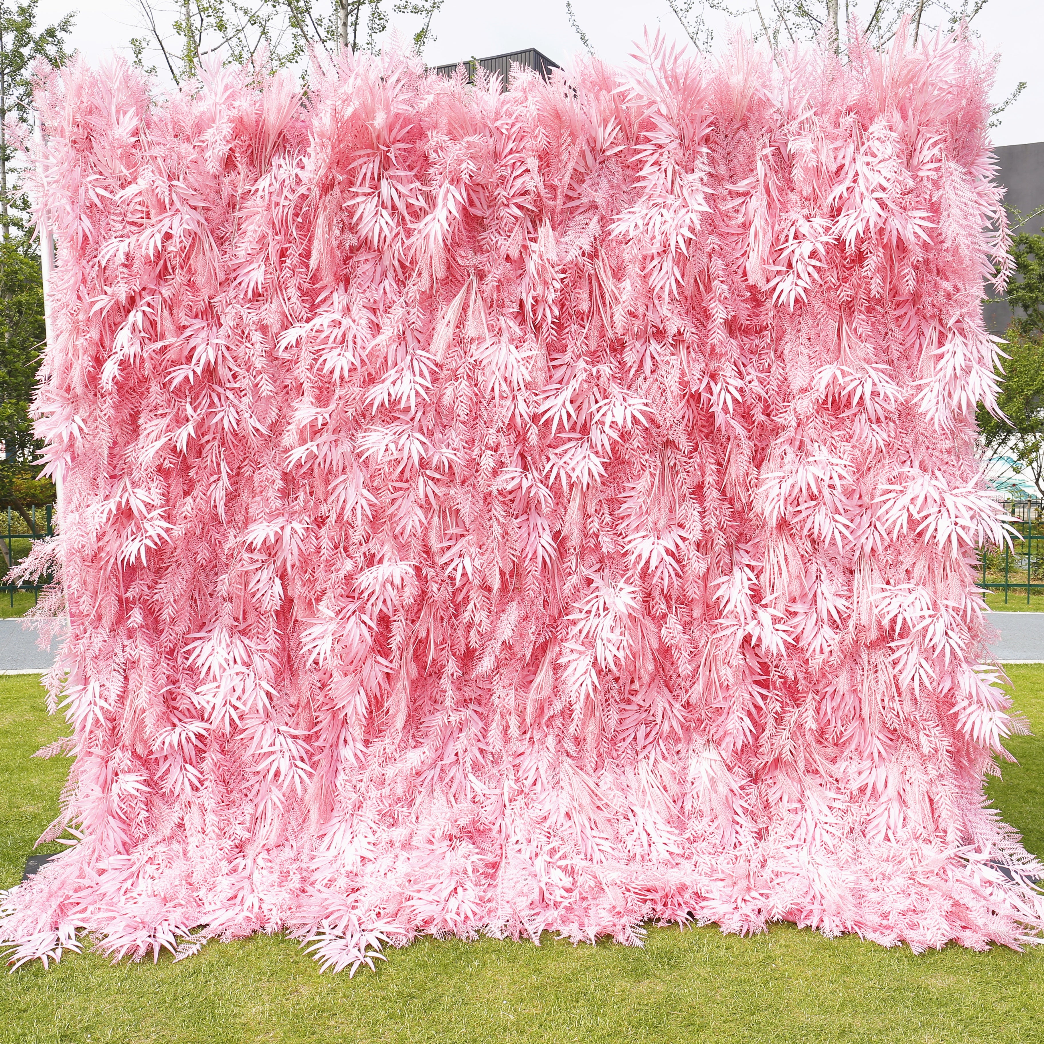 Artificial Pink Blue Pampas Wall Roll Up Hanging Backdrop Event Decor ACFW-111