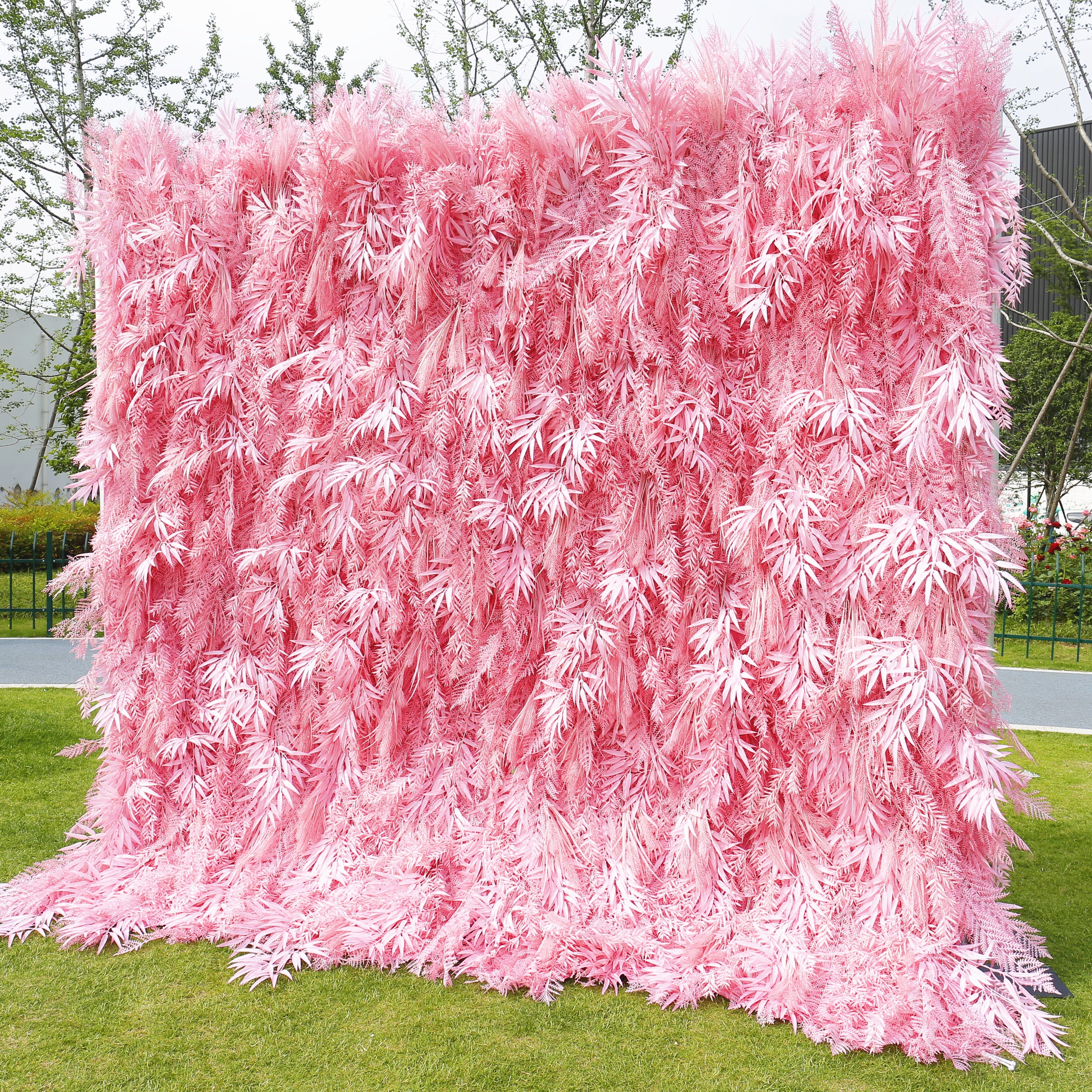 Artificial Pink Blue Pampas Wall Roll Up Hanging Backdrop Event Decor ACFW-111