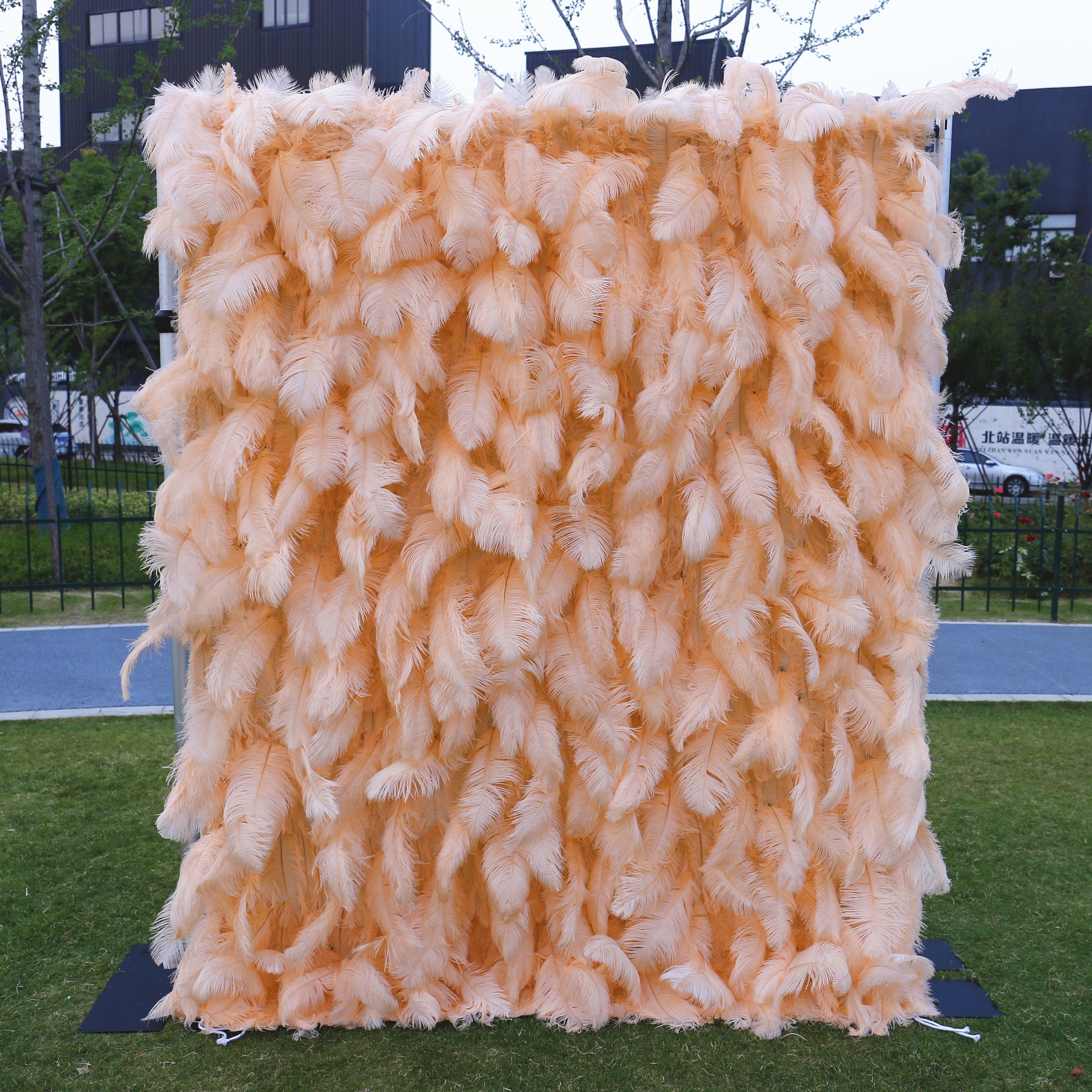 Pink Orange Artificial Feather Backdrop Flower Wall for Party Decor ACFW-116