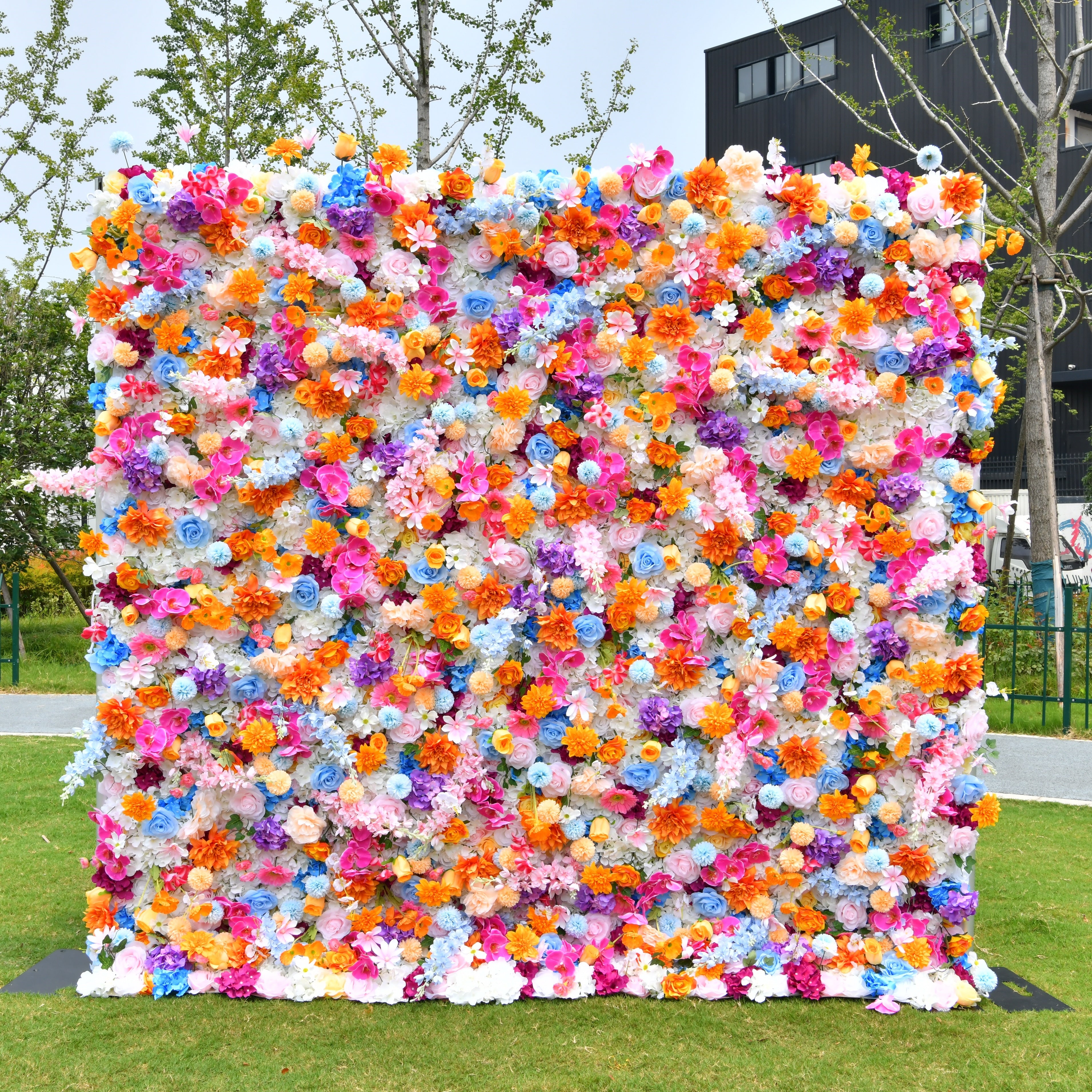 Rainbow Color Fabric Floral Wall Backdrop For Wedding Event Decor ACFW-120