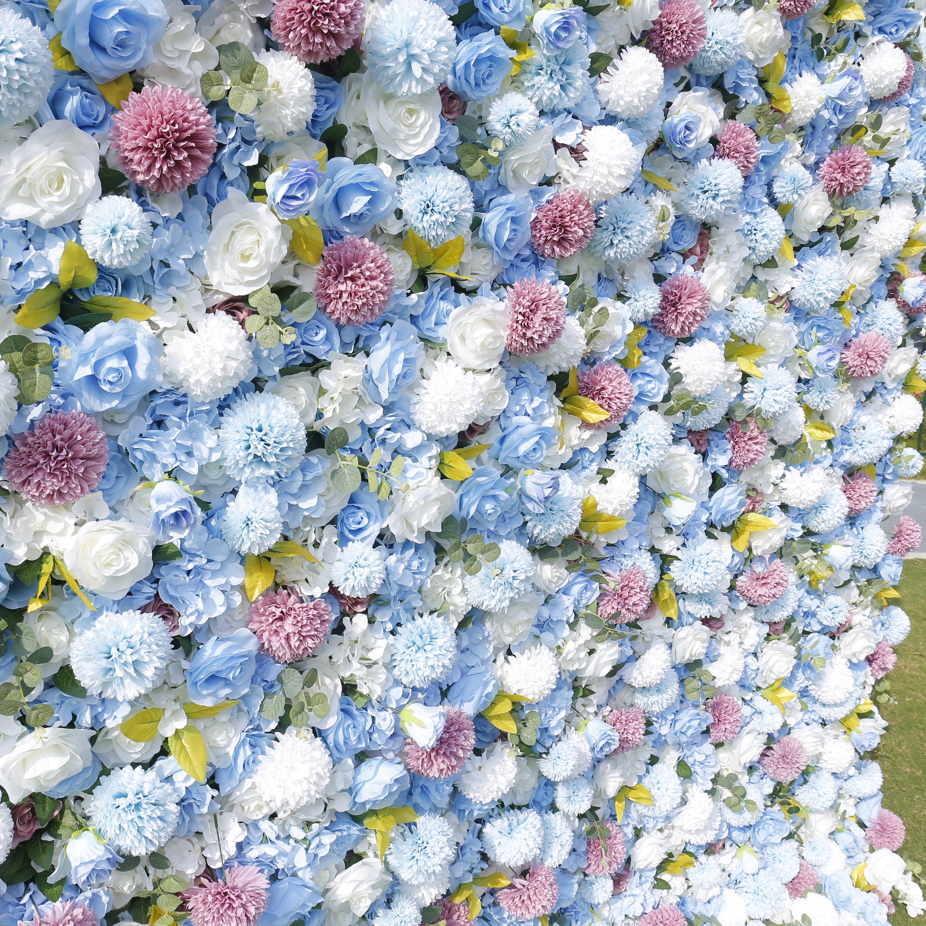 5D Blue Rose With Lovely Pompon Roll Up Curtain Flower Wall ACFW-124