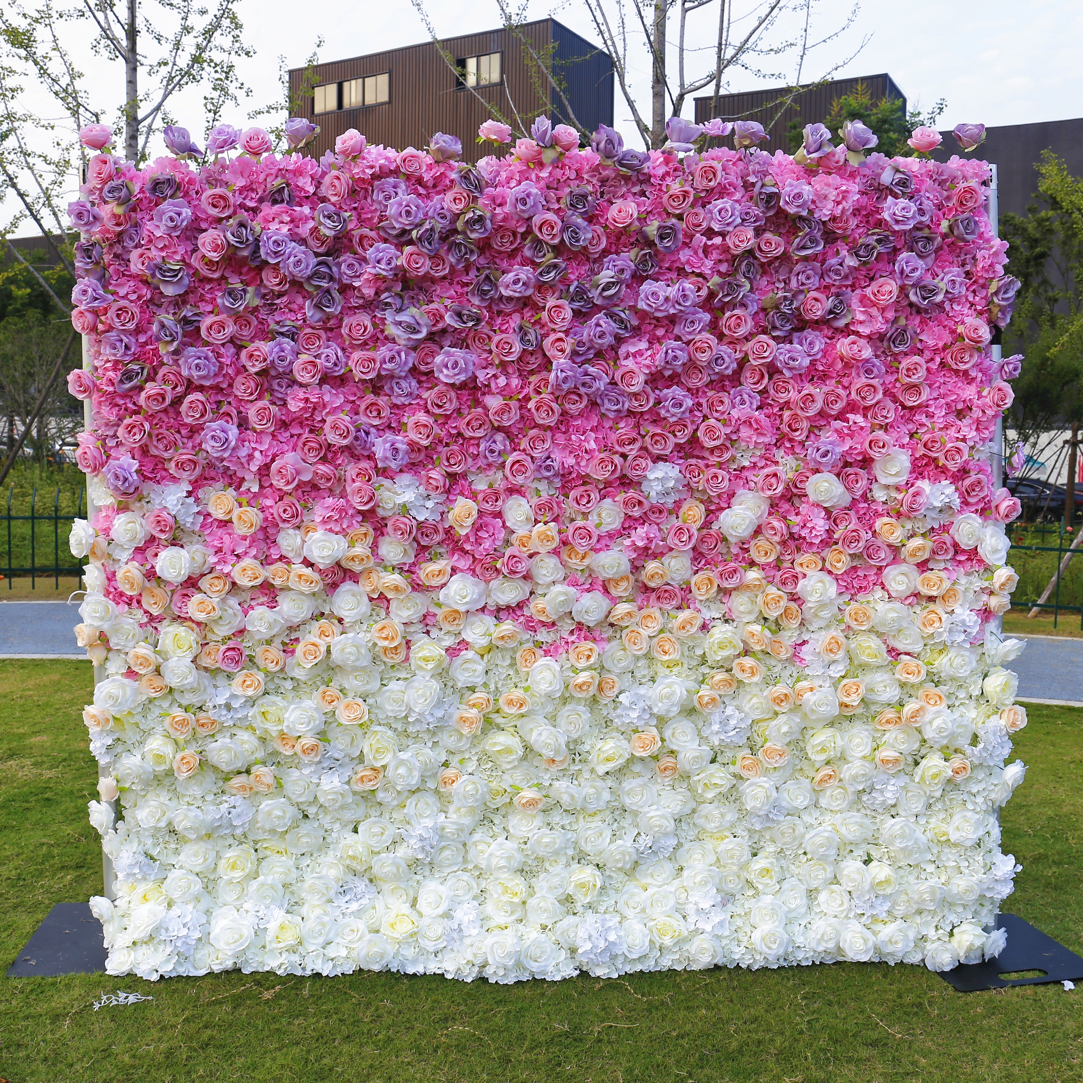 Gradient Pink Purple Fabric Flower Wall Wedding Backdrop ACFW-127