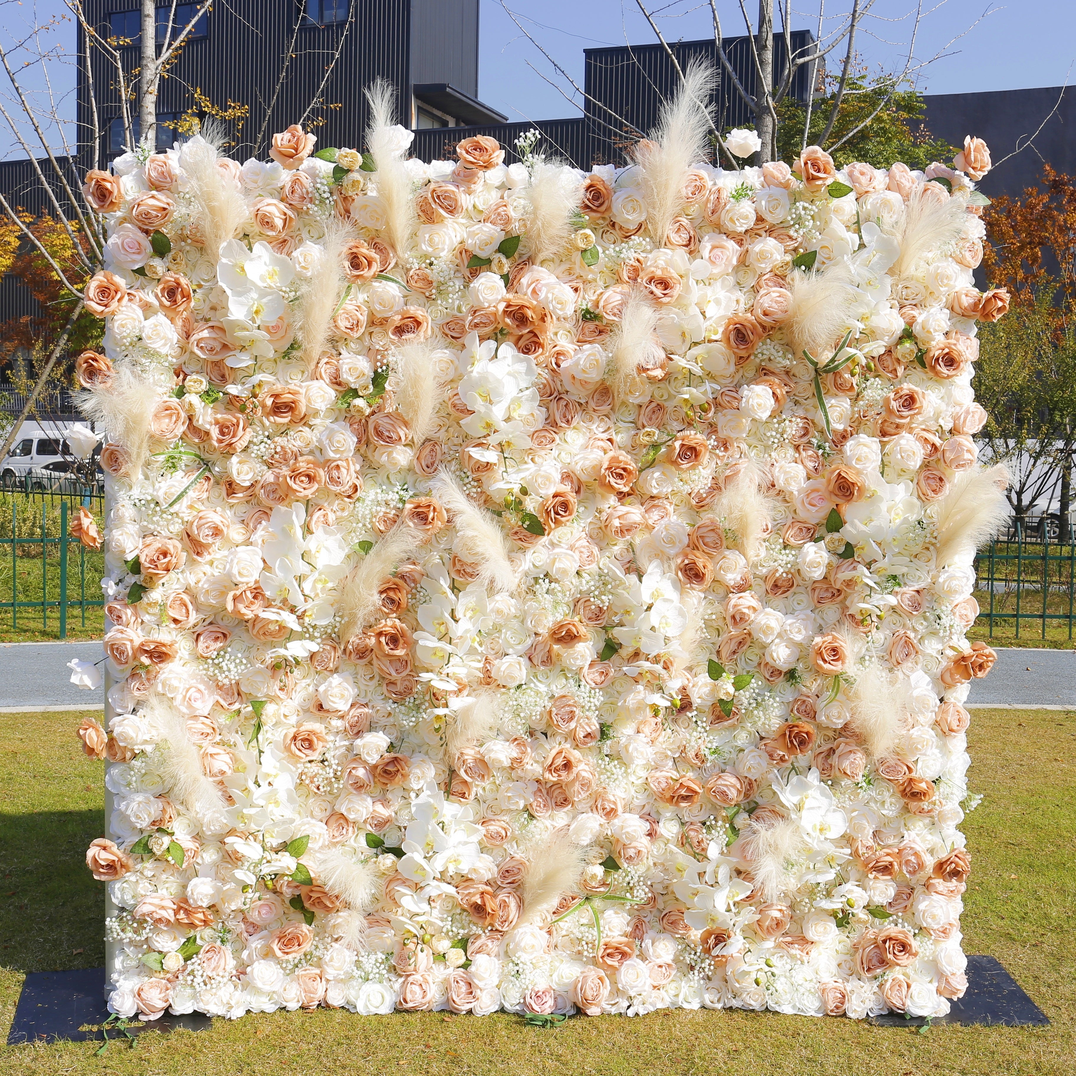 Luxury Champagne Ivory Flower Wall Backdrop For Wedding Decor ACFW-136