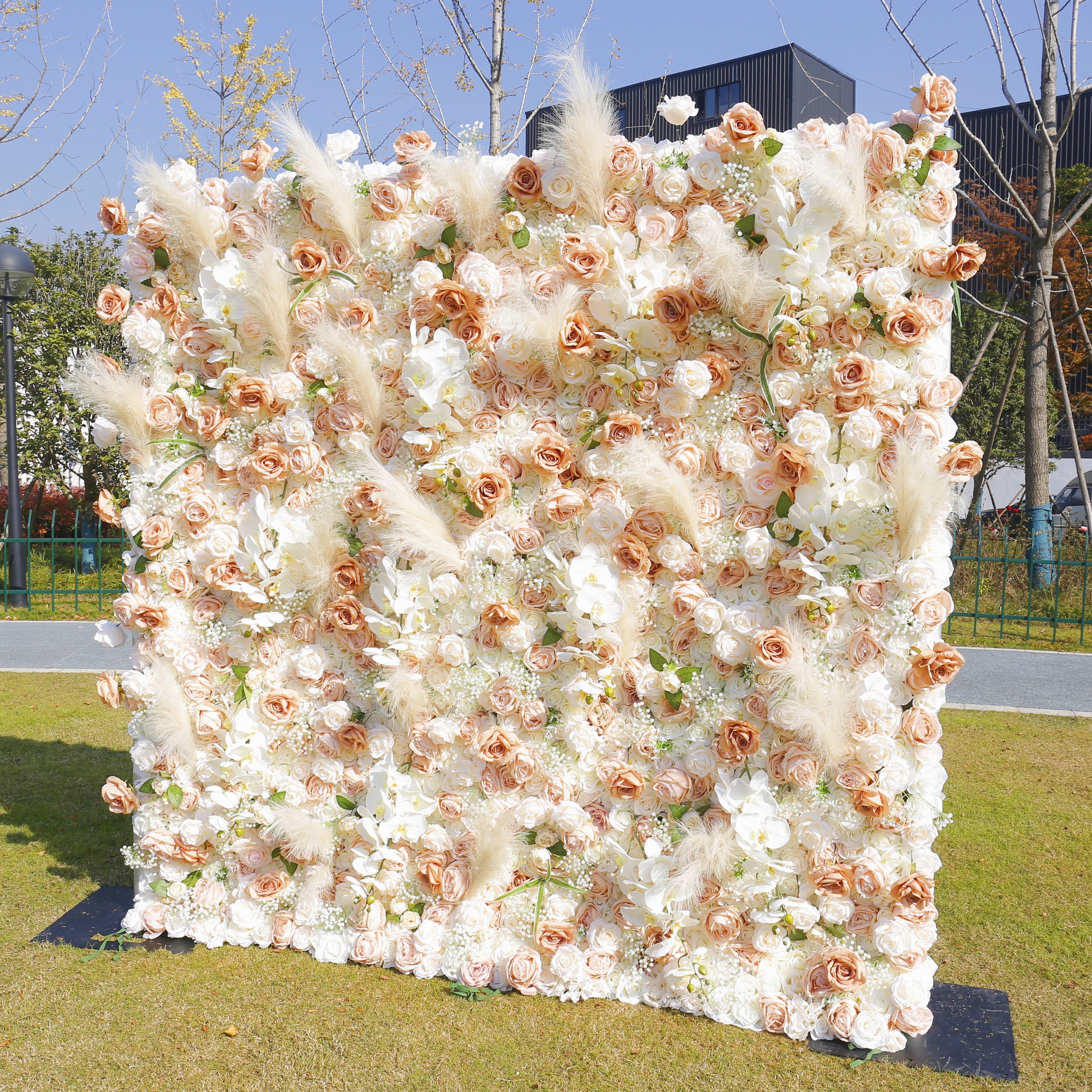 Luxury Champagne Ivory Flower Wall Backdrop For Wedding Decor ACFW-136
