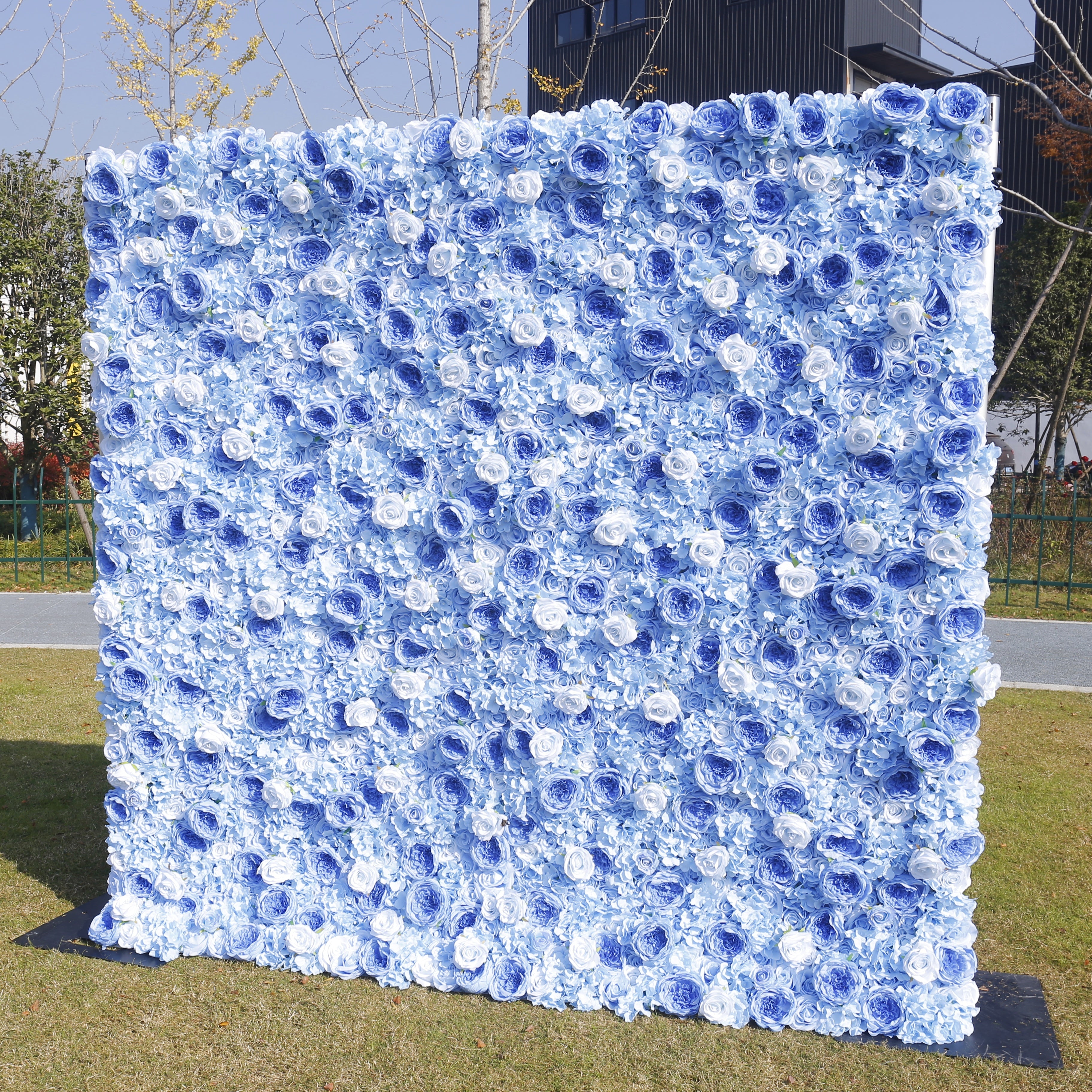 5D Light Blue Roses Rolling Up Artificial Flower Wall  ACFW-137