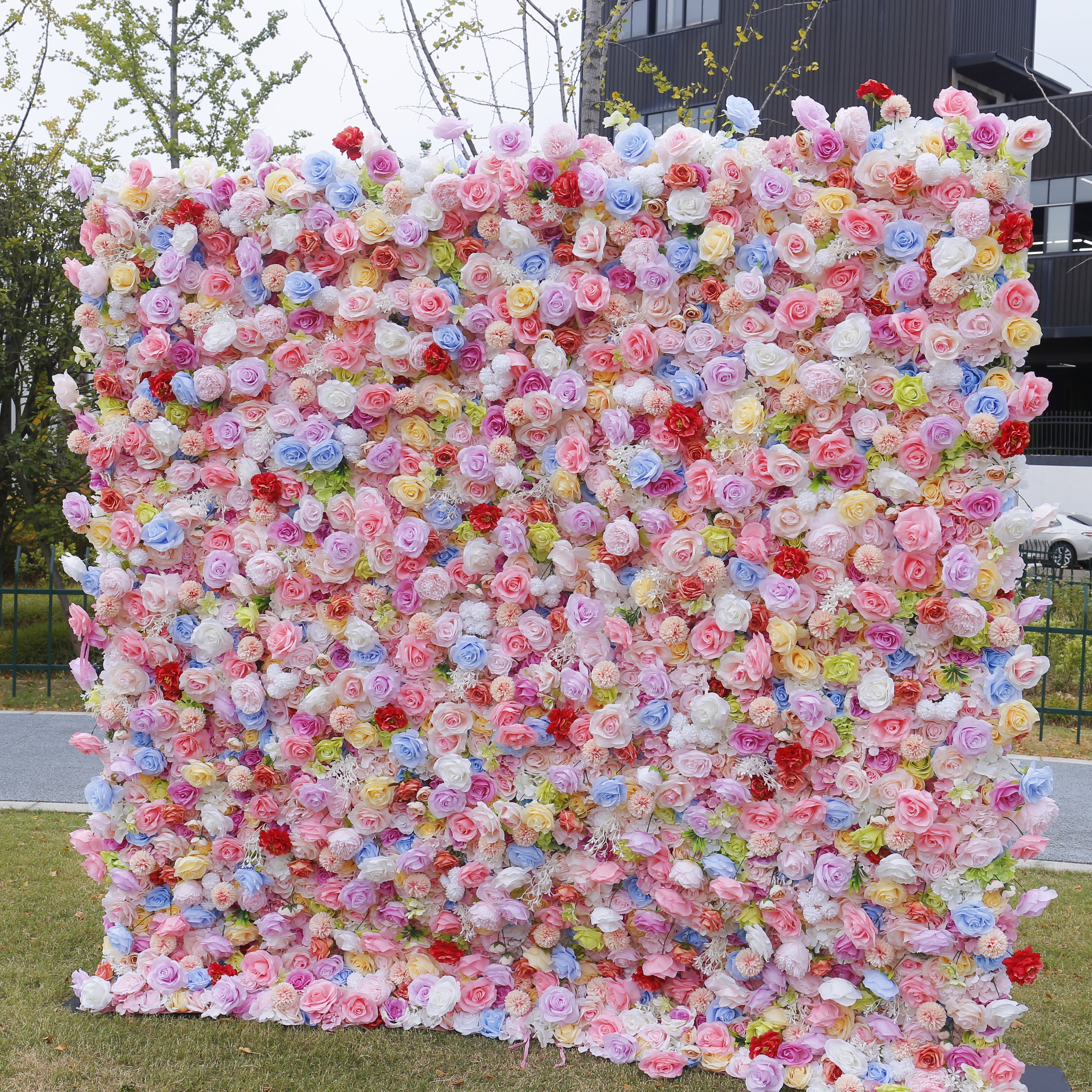 Colorful Candy Pink Fabric Rose Artificial Flower Wall Party Decor ACFW-145