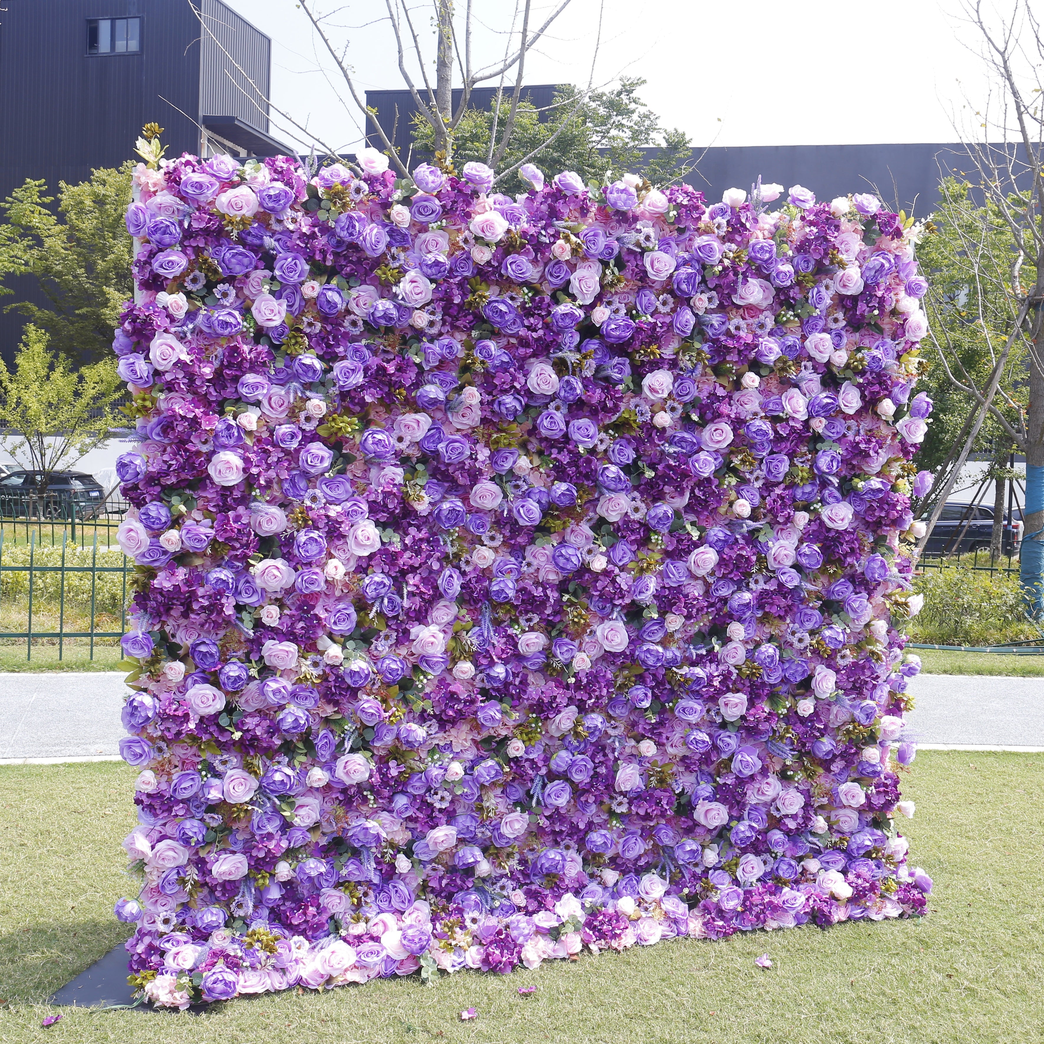 Handmade Artificial Cloth Purple Silk Flower Wall Event Decor ACFW-148
