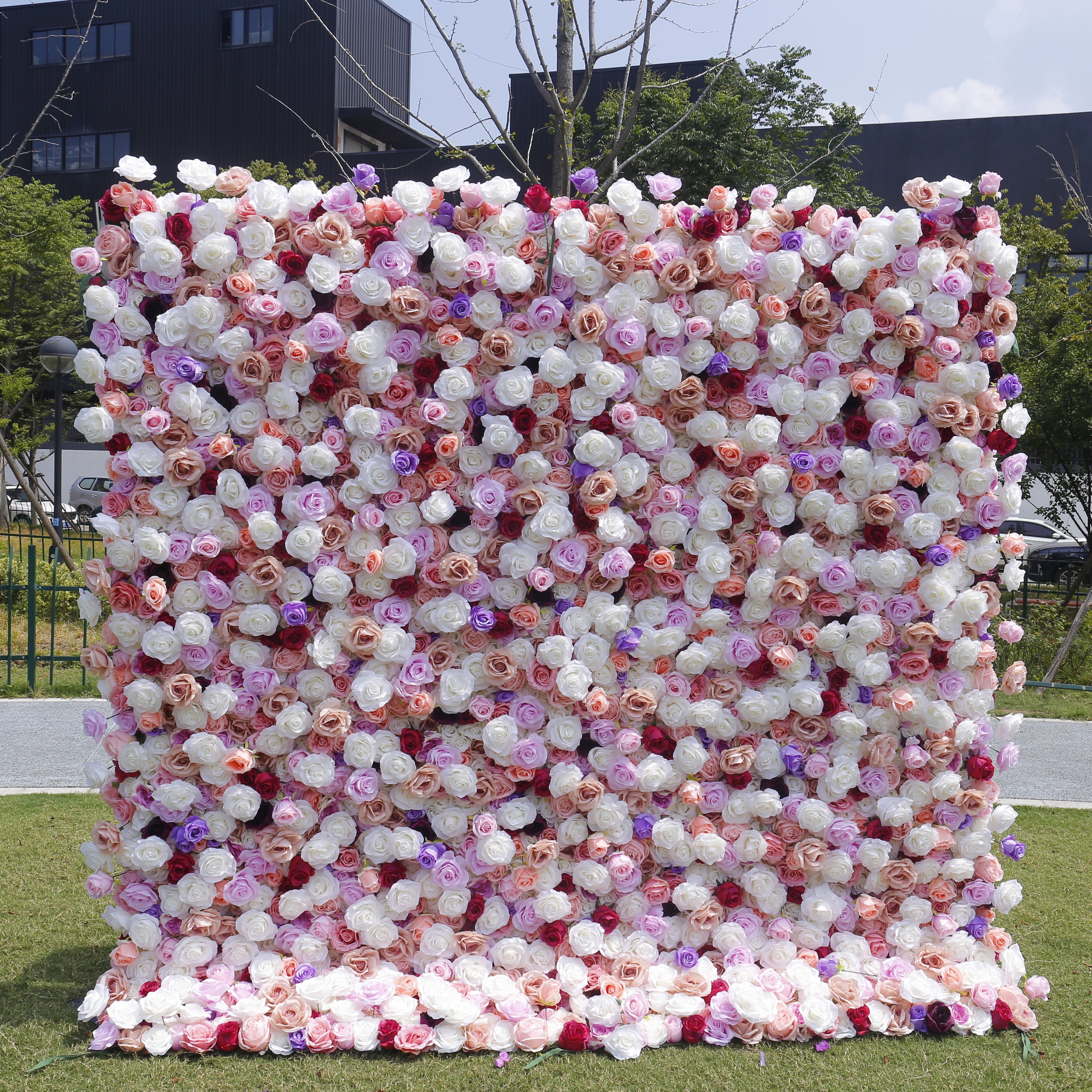 White Purple Mixed Cloth Rose 5D Flower Wall for Wedding Party ACFW-149