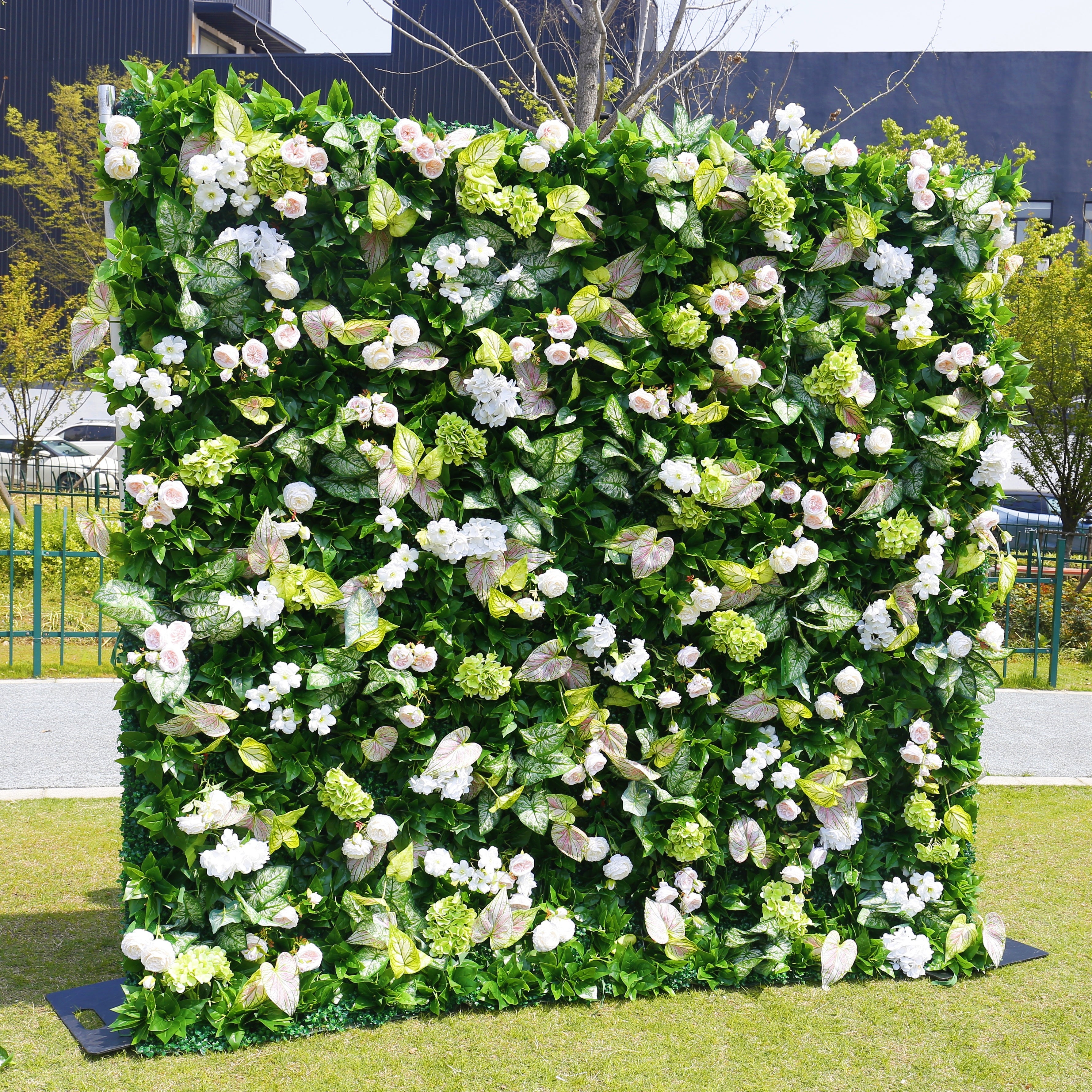 Green Leaves with Mixed Flowers Fabric Artificial Flower Wall ACFW-161