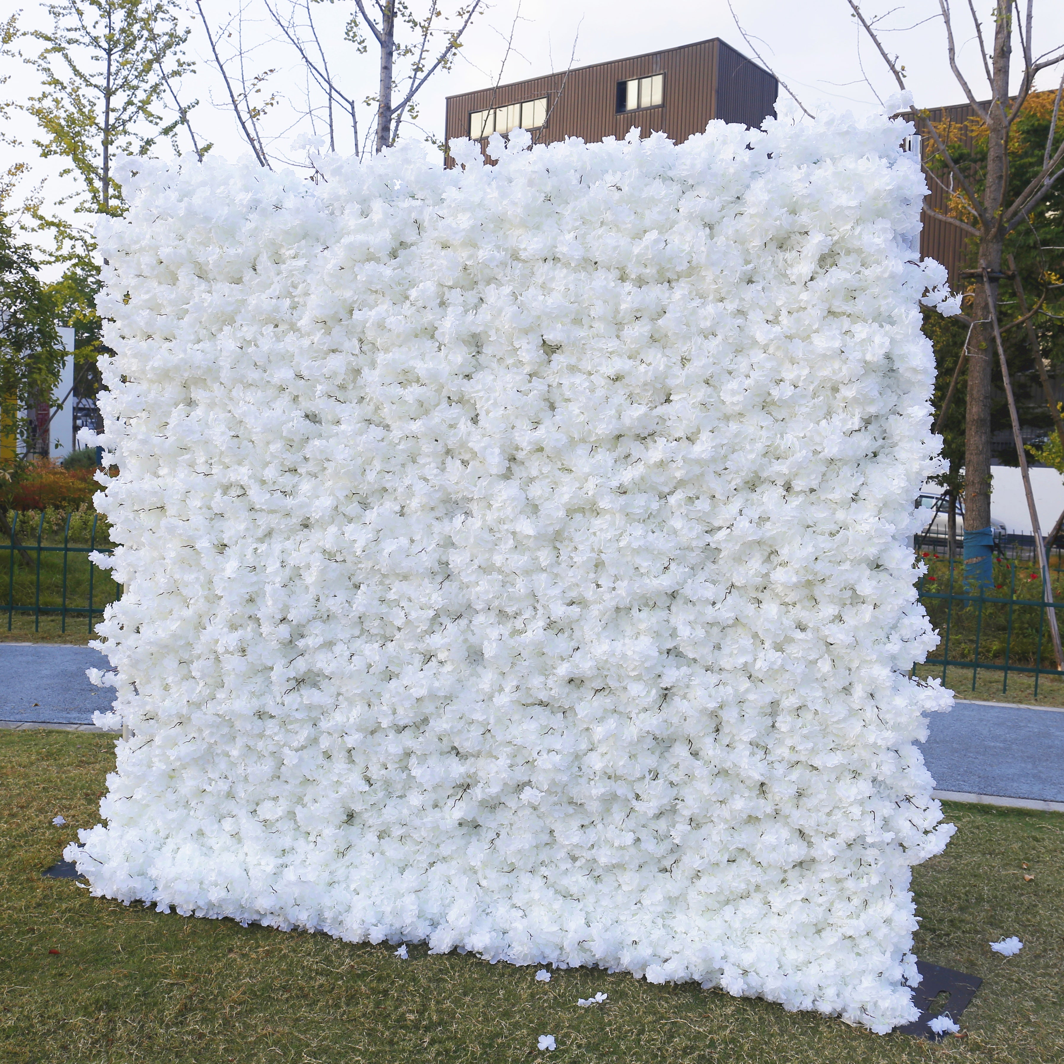 Pink & White Cherry Blossom Fabric Wall Rolling Up Flower Backdrop ACFW-142