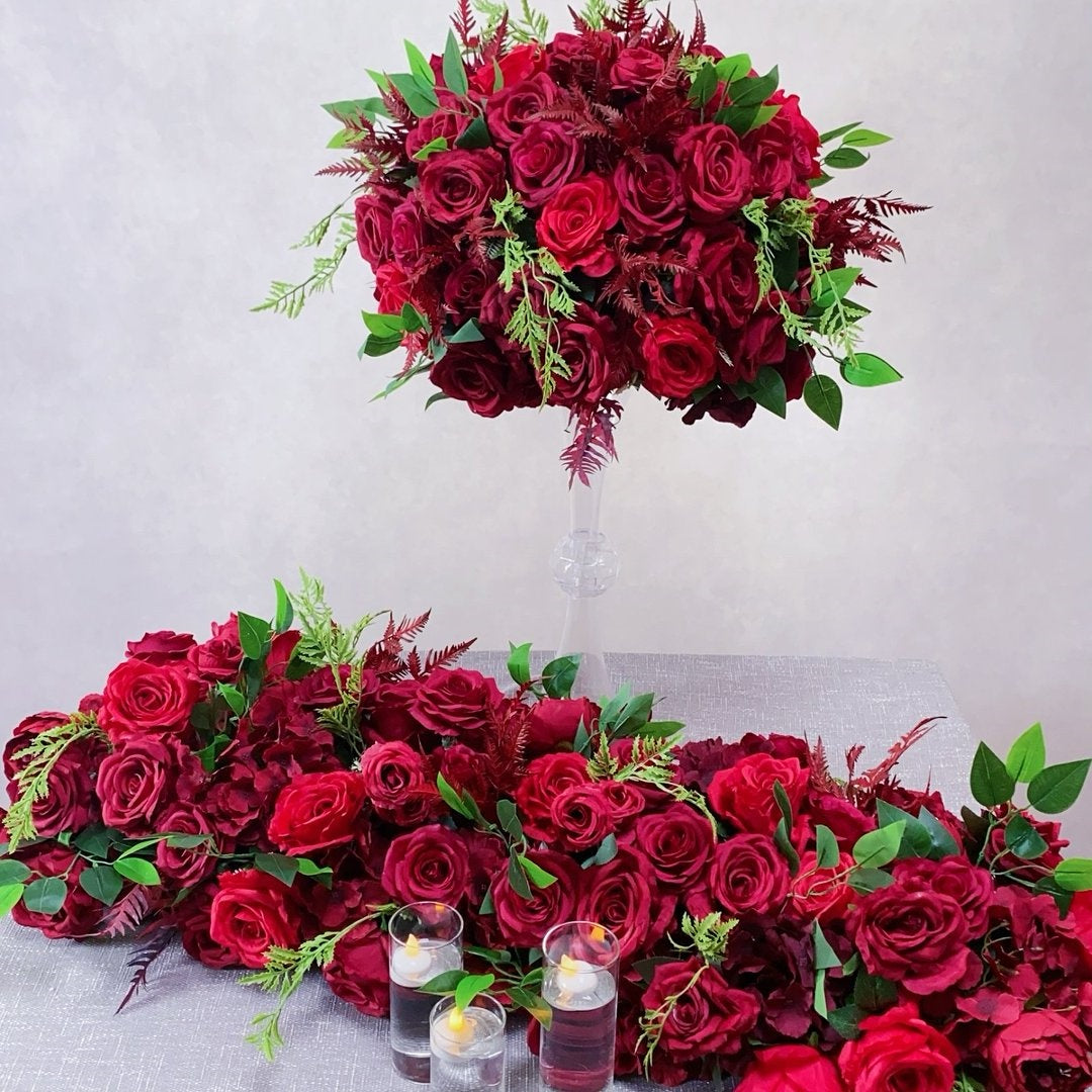 Red Silk Rose Floral Centerpiece for Wedding & Event Decor ADFC-028