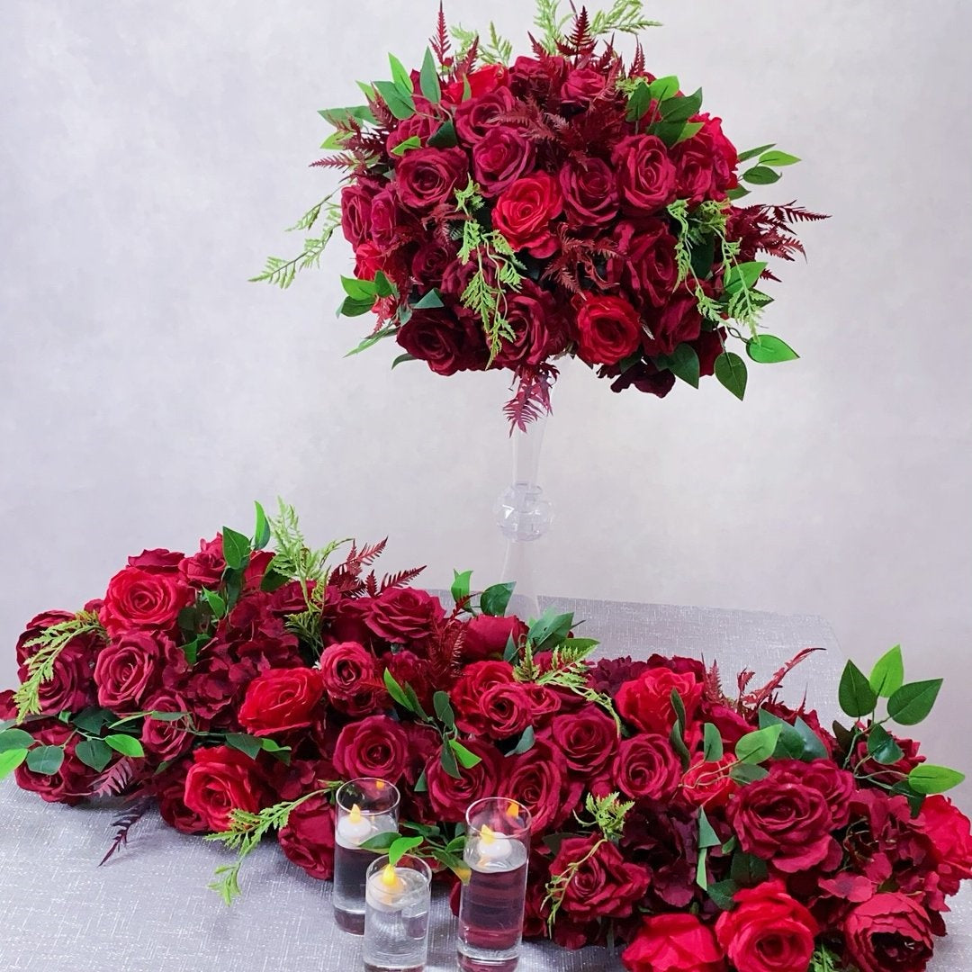Red Silk Rose Floral Centerpiece for Wedding & Event Decor ADFC-028