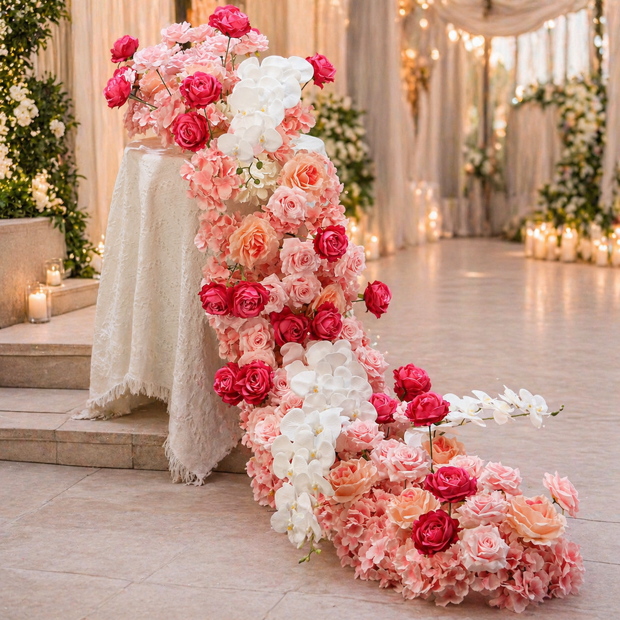 Blush Floral Table Runner for Wedding Head Table and Reception Decor AEFR-002