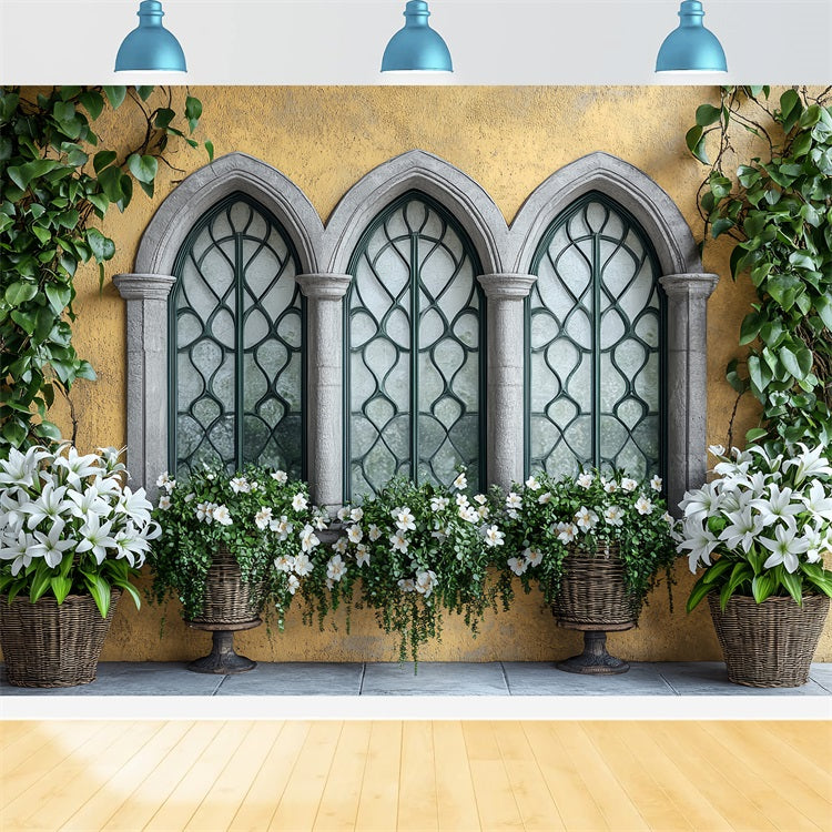 Backdrop Spring White Lily Baskets Stone Window Backdrop BRP1-16