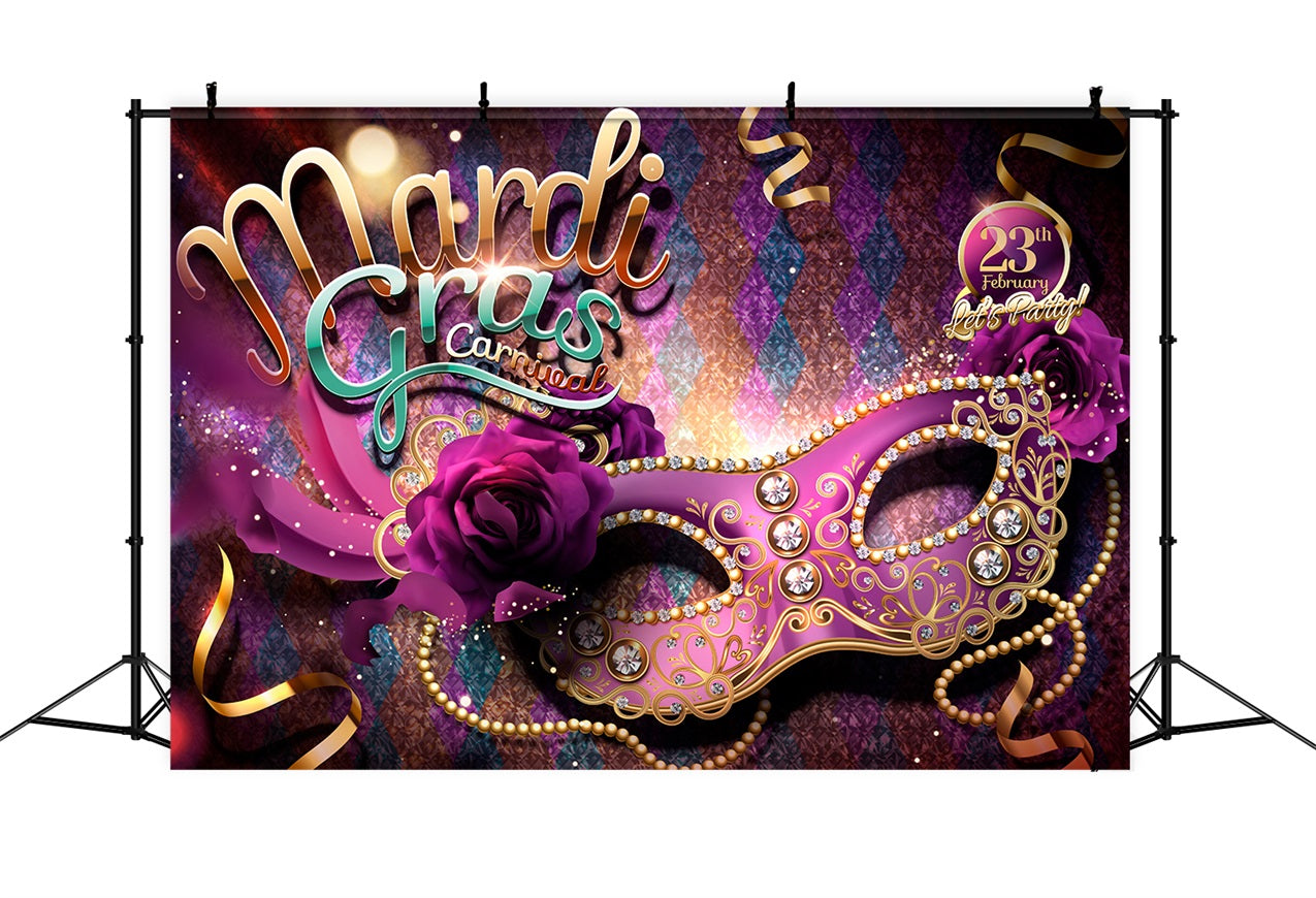 Backdrop Carnival Vivid Purple Mask Party Glitter Backdrop BRP1-206