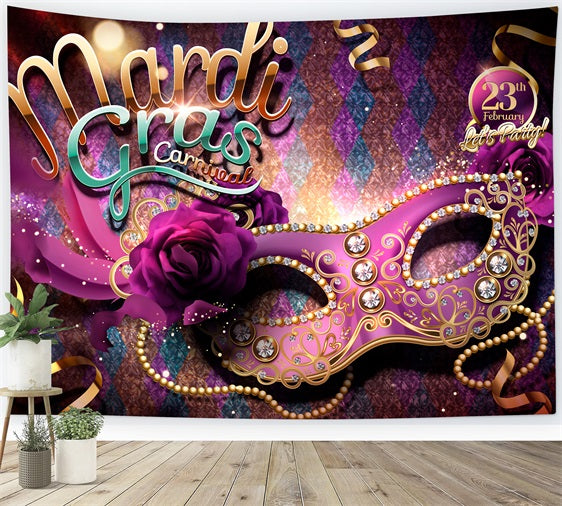 Backdrop Carnival Vivid Purple Mask Party Glitter Backdrop BRP1-206