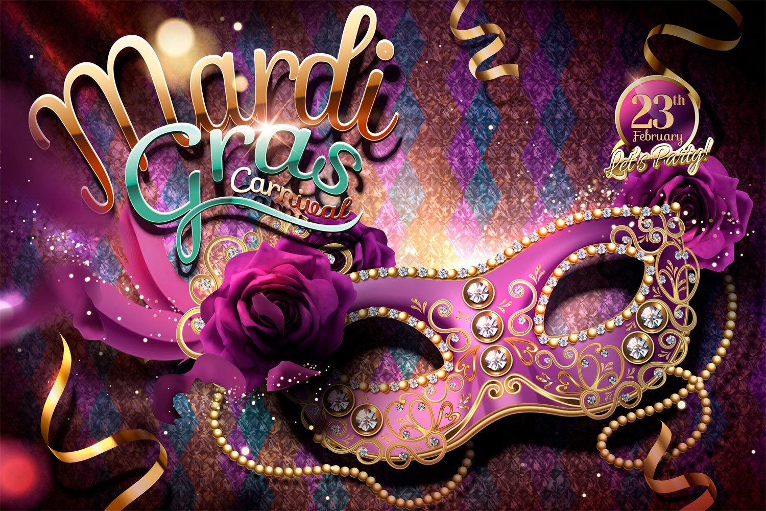 Backdrop Carnival Vivid Purple Mask Party Glitter Backdrop BRP1-206