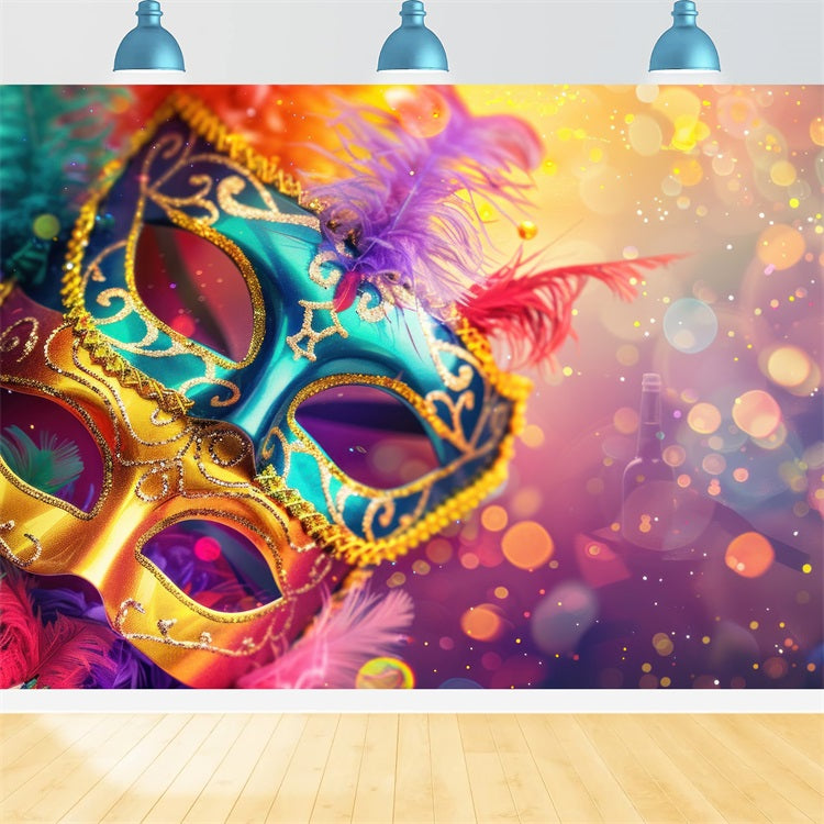 Carnival Backdrop Multicolor Mardi Gras Glitter Mask Backdrop BRP1-208
