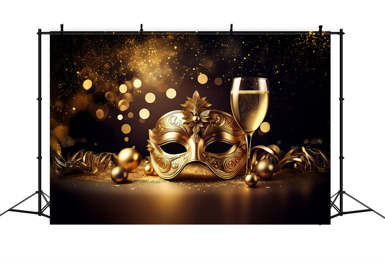 Circus Carnival Backdrop Sparkling Gold Mask Festive Champagne Backdrop BRP1-211