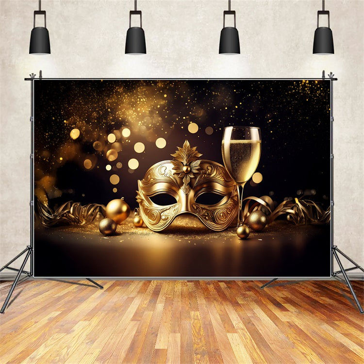 Circus Carnival Backdrop Sparkling Gold Mask Festive Champagne Backdrop BRP1-211