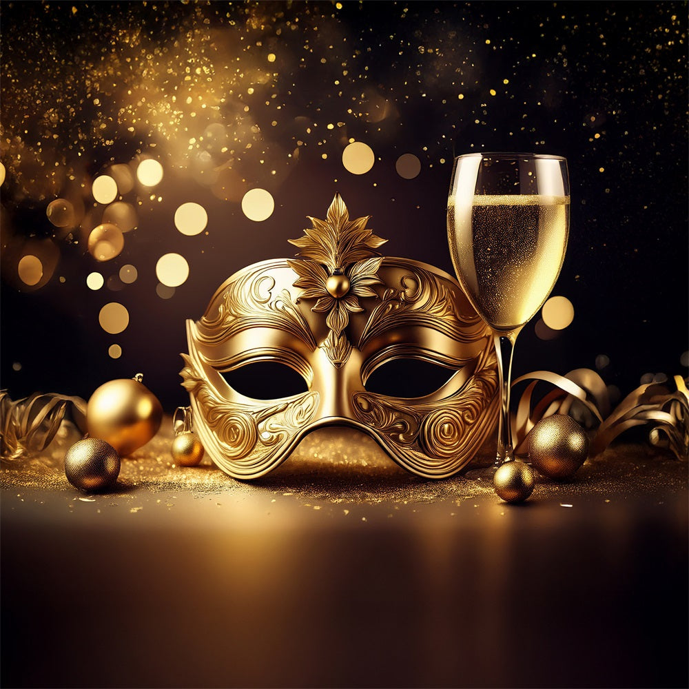 Circus Carnival Backdrop Sparkling Gold Mask Festive Champagne Backdrop BRP1-211