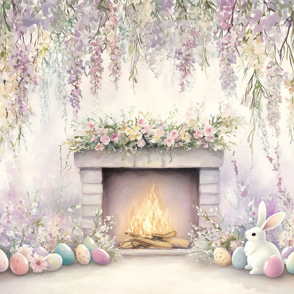 Easter Backdrop Images Pastel Bunny Fireplace Backdrop BRP1-240