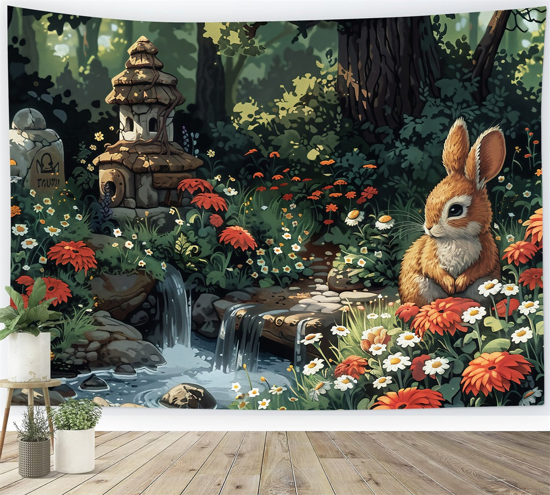 Photo Backdrops For Easter Forest Stream Rabbit Backdrop BRP1-302