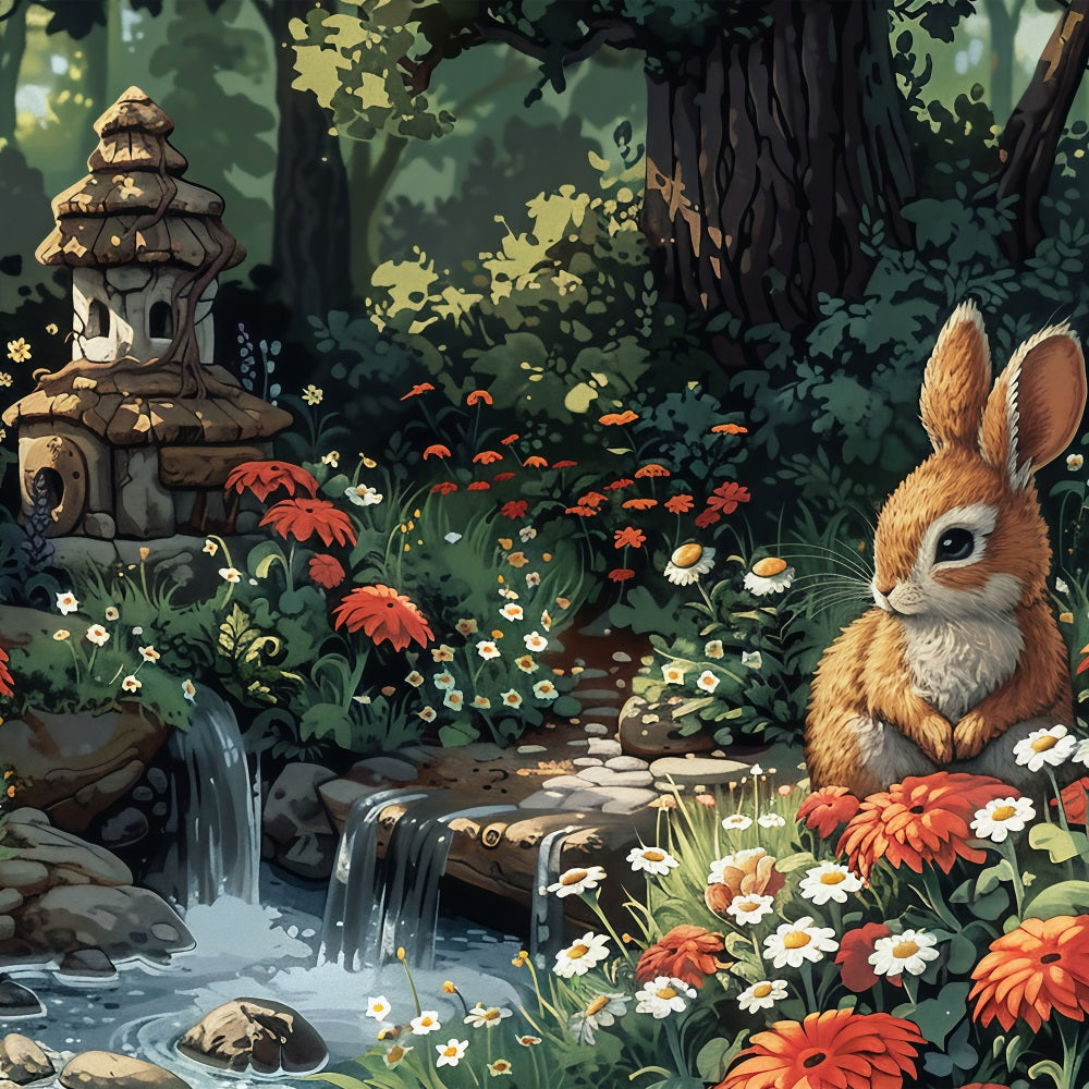 Photo Backdrops For Easter Forest Stream Rabbit Backdrop BRP1-302