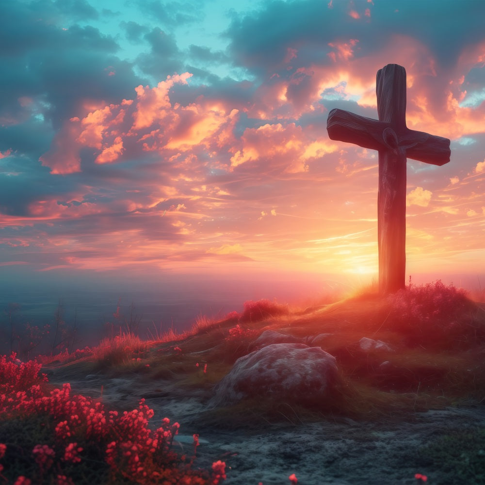 Easter Photo Backdrops Twilight Glow Hill Cross Backdrop BRP1-310