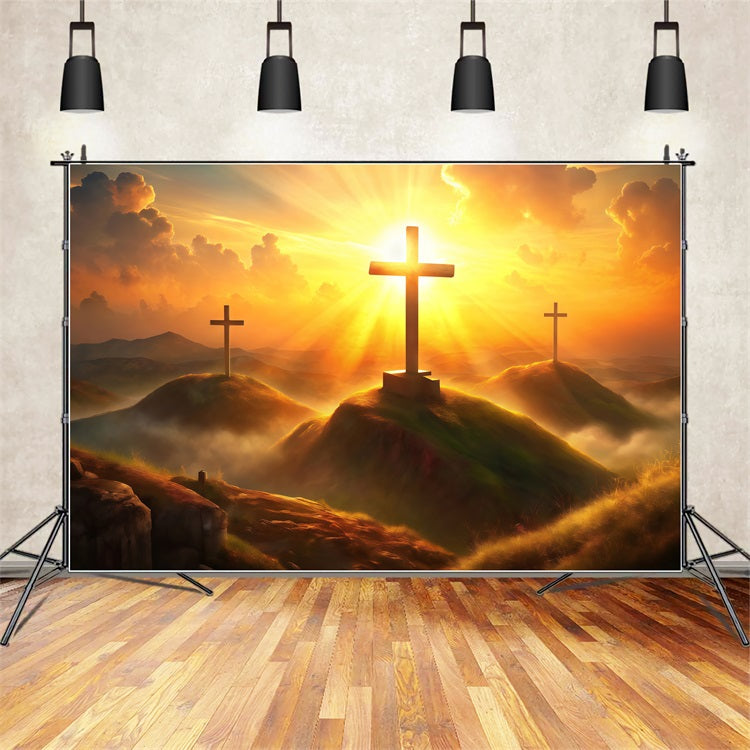 Easter Photography Backdrops Faithful Crosses Rolling Hills Backdrop BRP1-311