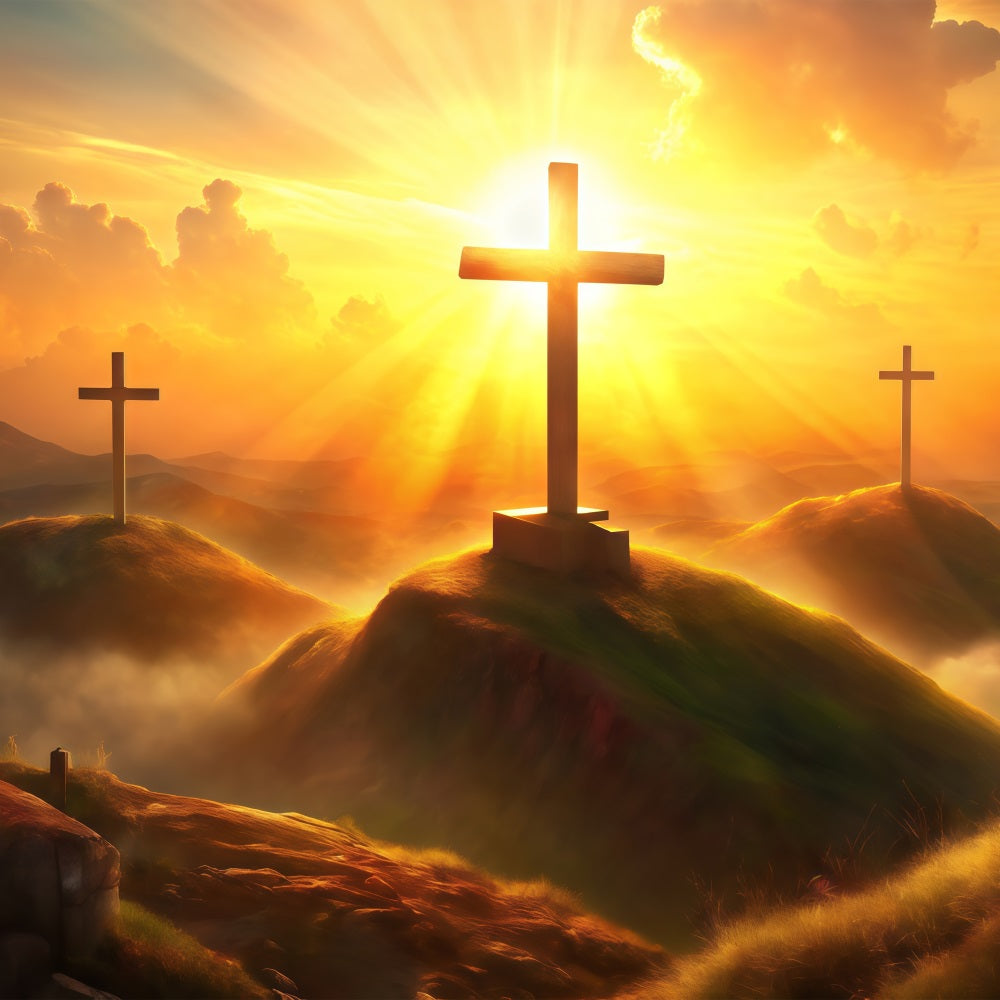 Easter Photography Backdrops Faithful Crosses Rolling Hills Backdrop BRP1-311