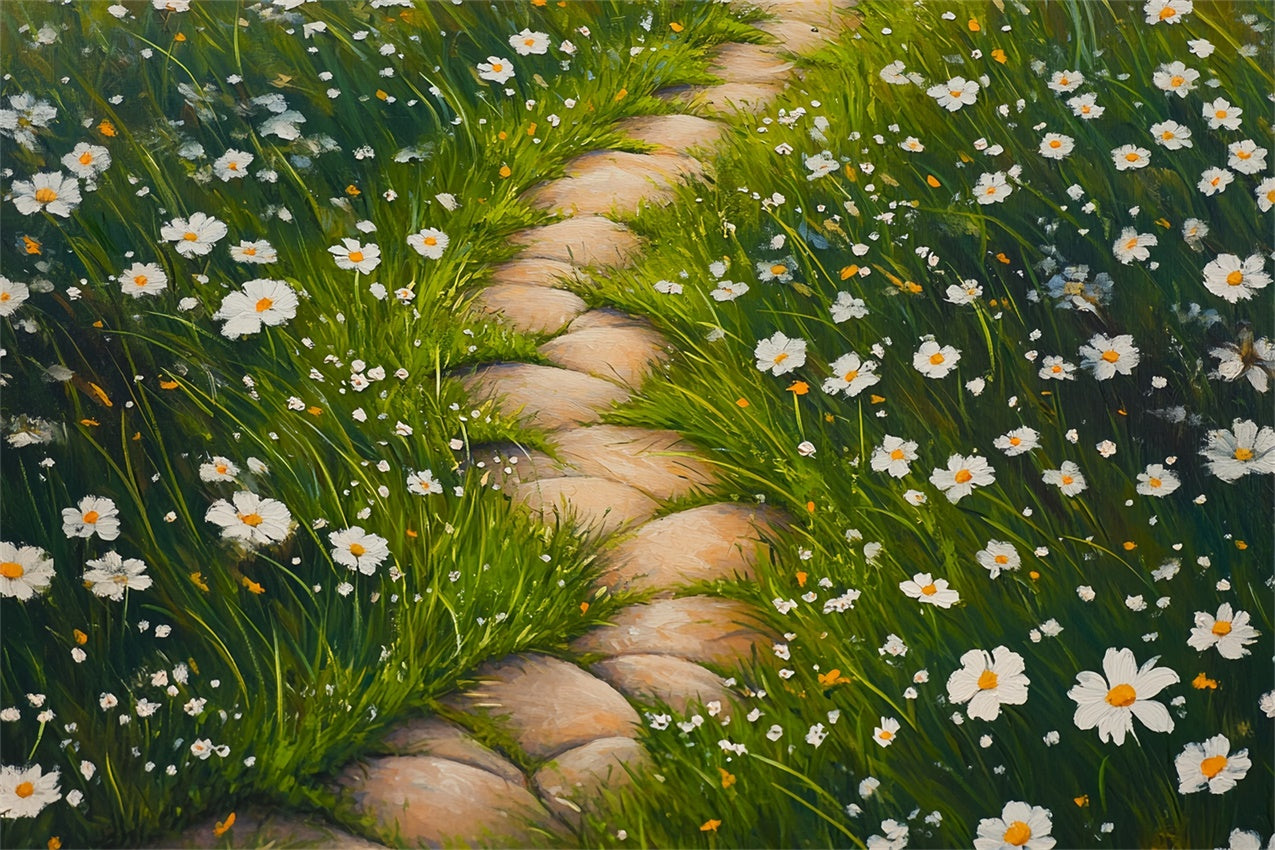 Photography Backdrop Floors Daisies Grass Stone Walk Backdrop BRP1-48