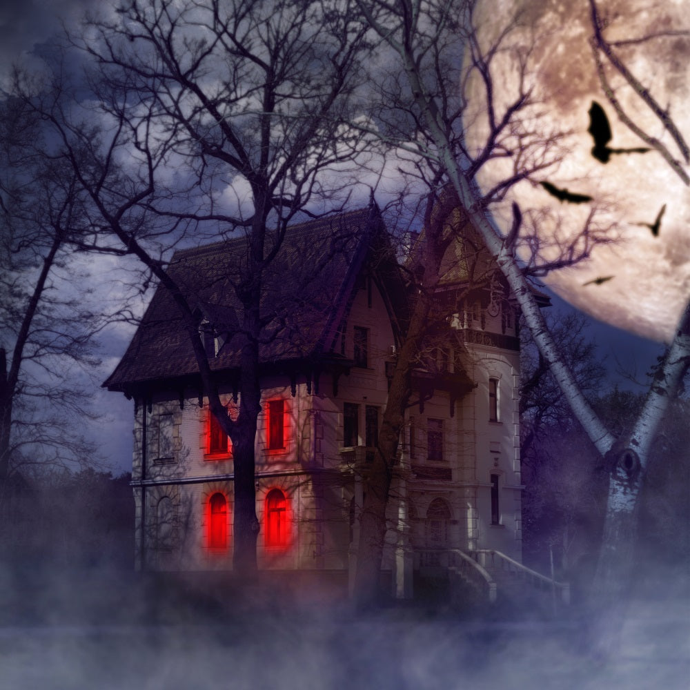Halloween Photo Backdrop Haunted House Full Moon Backdrop BRP10-178