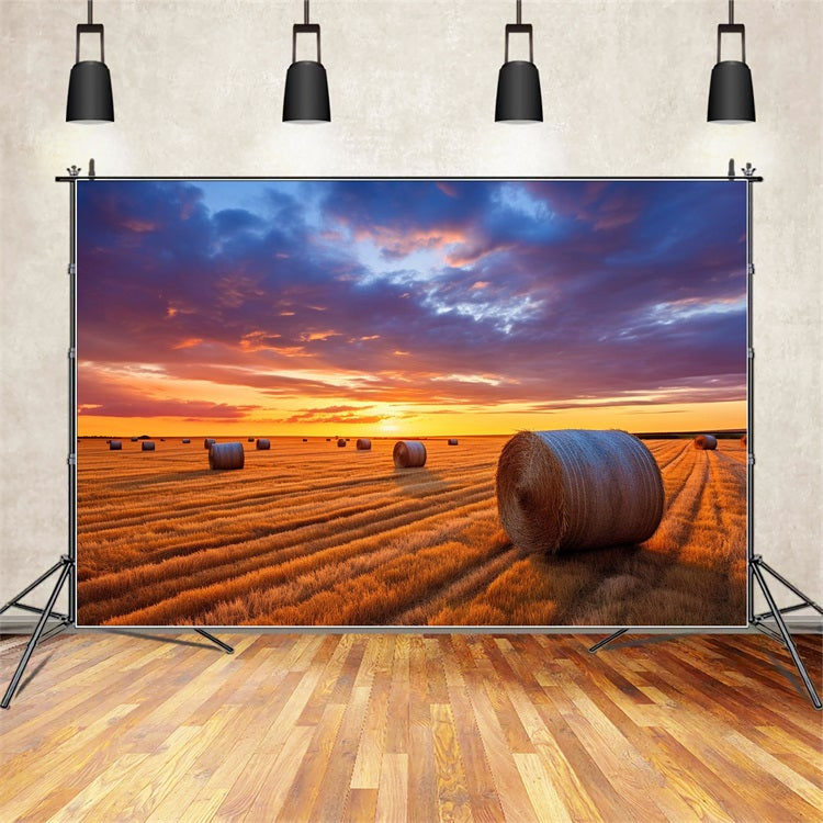 Fall Photo Backdrop Hay Bales Twilight Backdrop BRP10-254